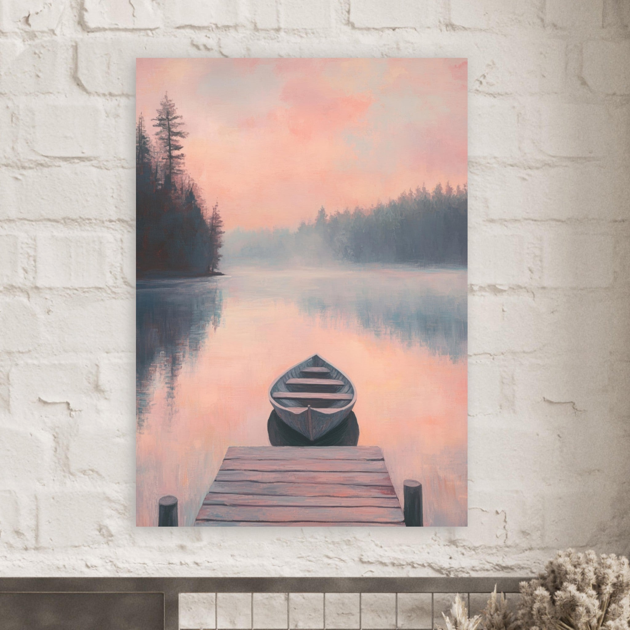Fine Art Poster Portrait - Serene Lake with Rowboats A tranquil lake 3 - Shop Ai Art WebShop - Digital Art online Store