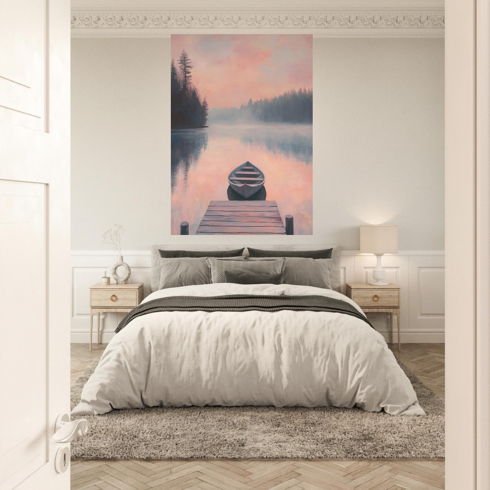 Fine Art Poster Portrait - Serene Lake with Rowboats A tranquil lake 3 - Shop Ai Art WebShop - Digital Art online Store