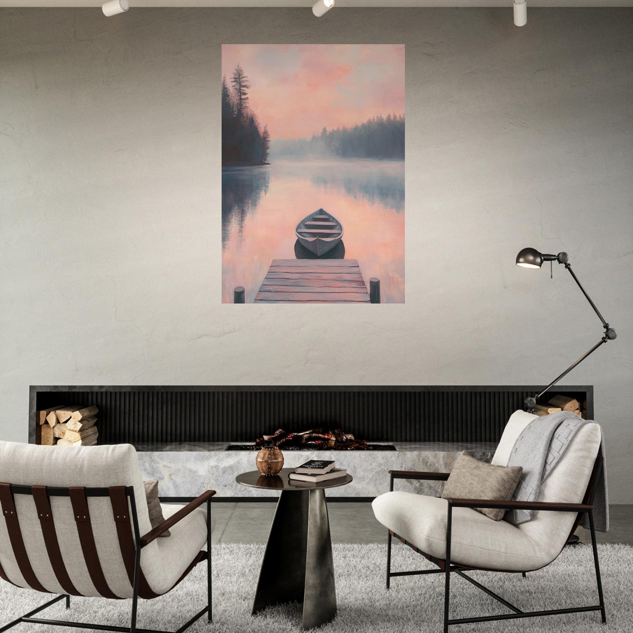Fine Art Poster Portrait - Serene Lake with Rowboats A tranquil lake 3 - Shop Ai Art WebShop - Digital Art online Store