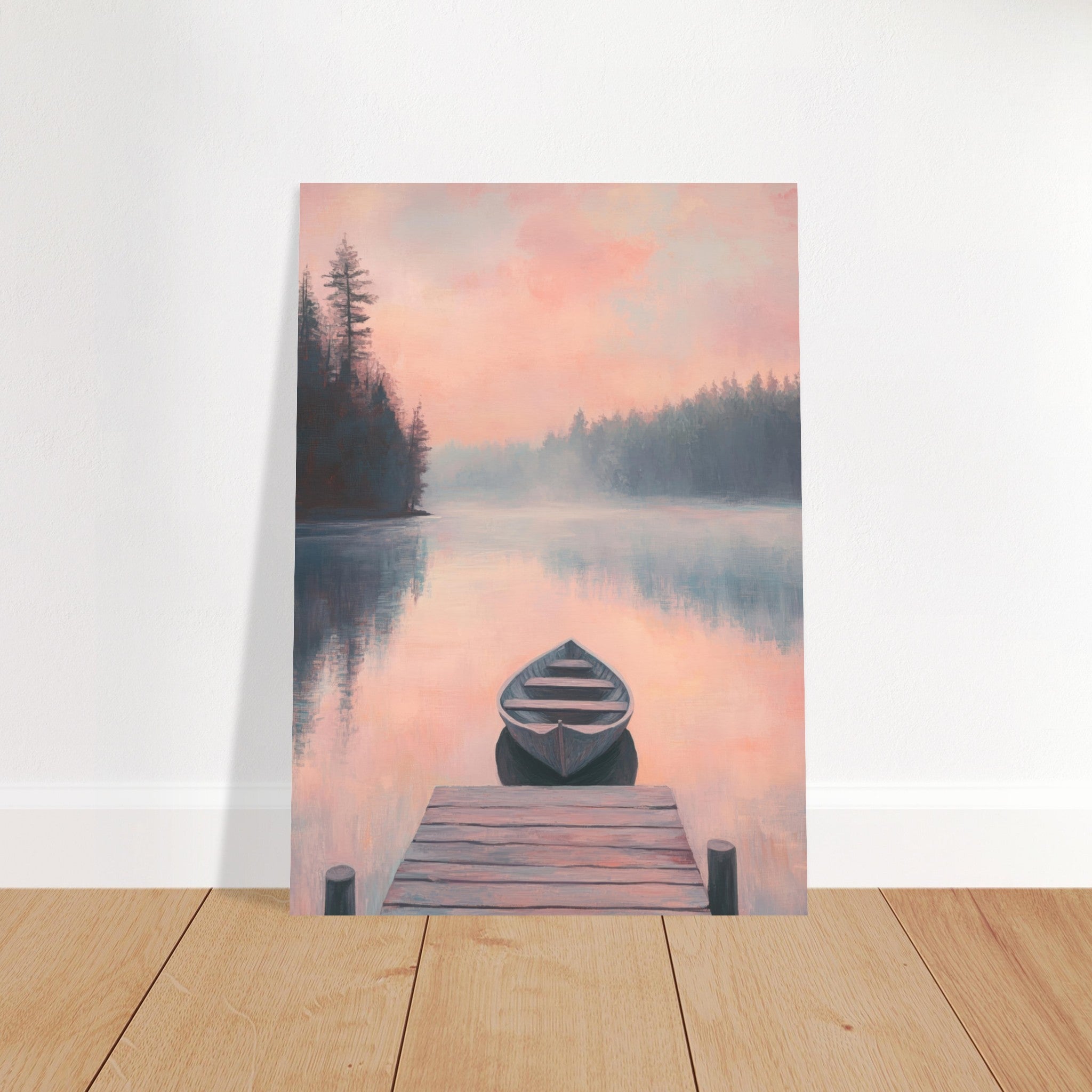 Fine Art Poster Portrait - Serene Lake with Rowboats A tranquil lake 3 - Shop Ai Art WebShop - Digital Art online Store