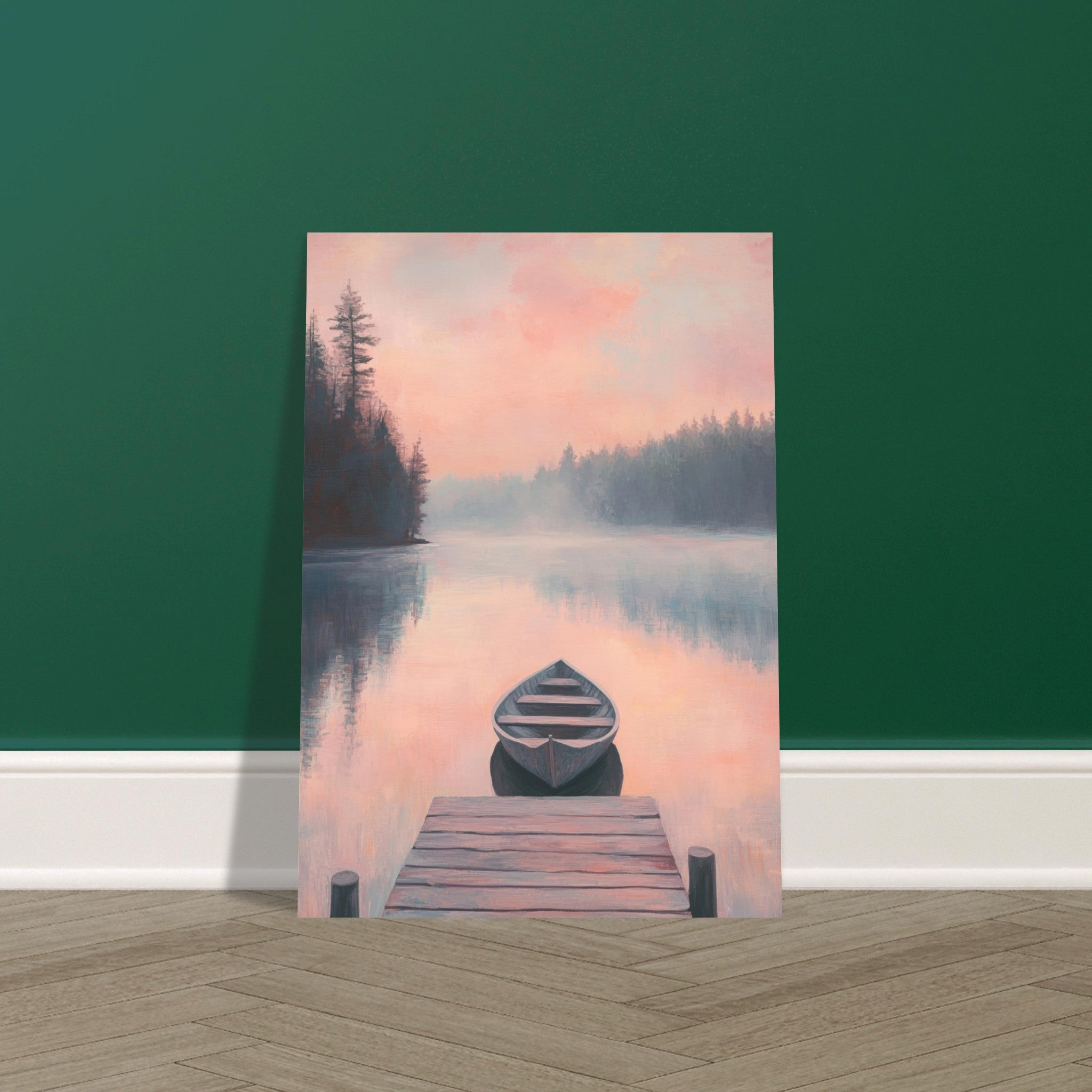 Fine Art Poster Portrait - Serene Lake with Rowboats A tranquil lake 3 - Shop Ai Art WebShop - Digital Art online Store