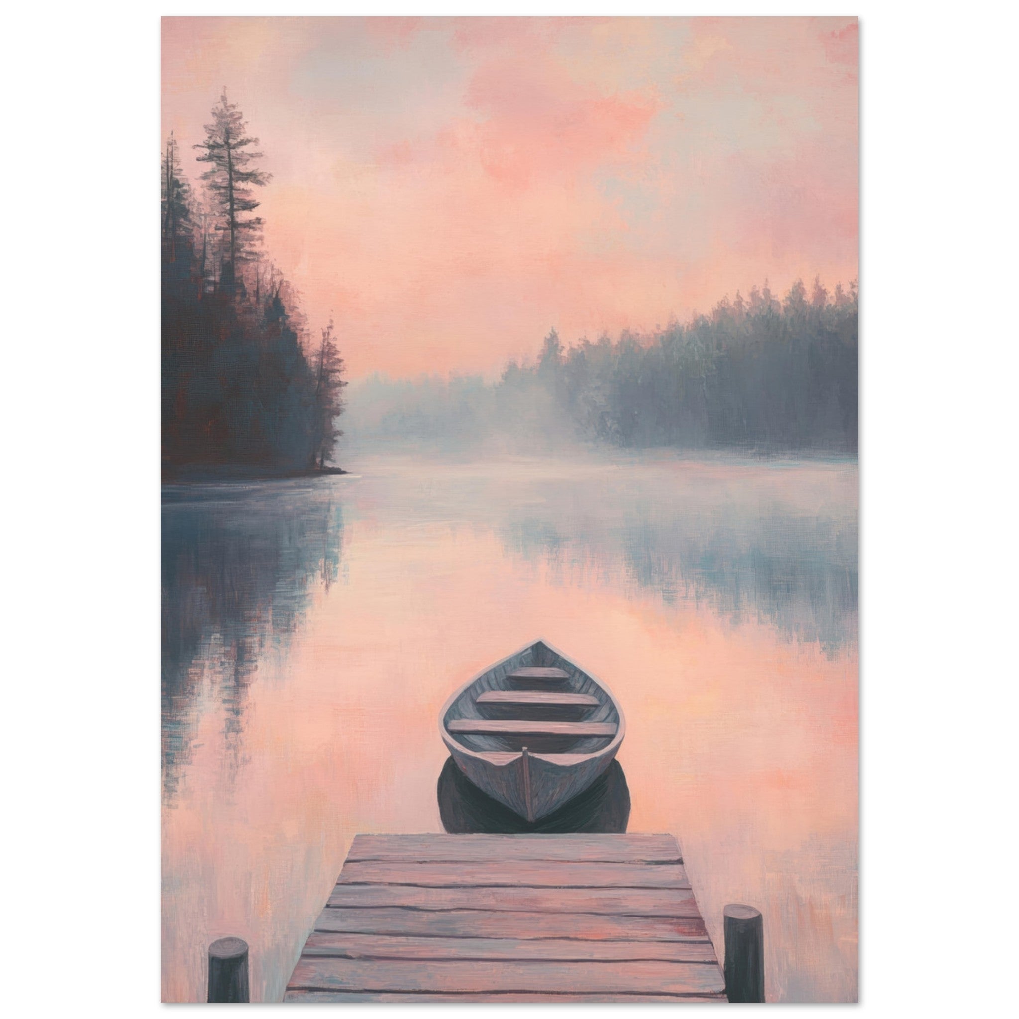 Fine Art Poster Portrait - Serene Lake with Rowboats A tranquil lake 3 - Shop Ai Art WebShop - Digital Art online Store
