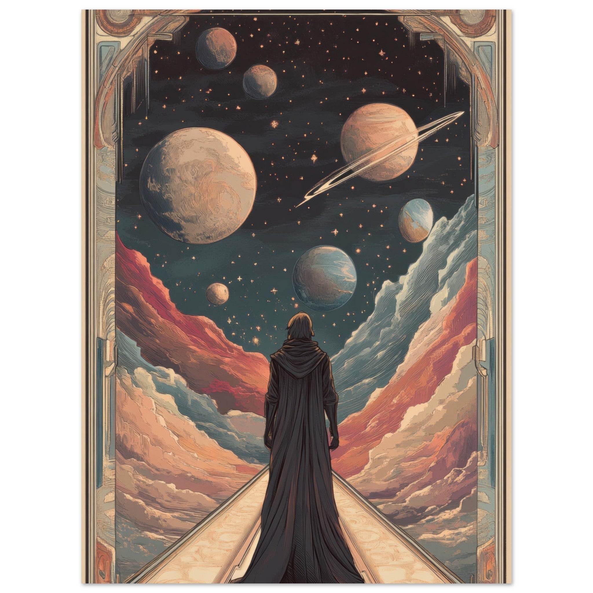 Fine Art Poster Portrait - The Astral Voyager An Art Nouveau poster 2 - Shop Ai Art WebShop - Digital Art online Store
