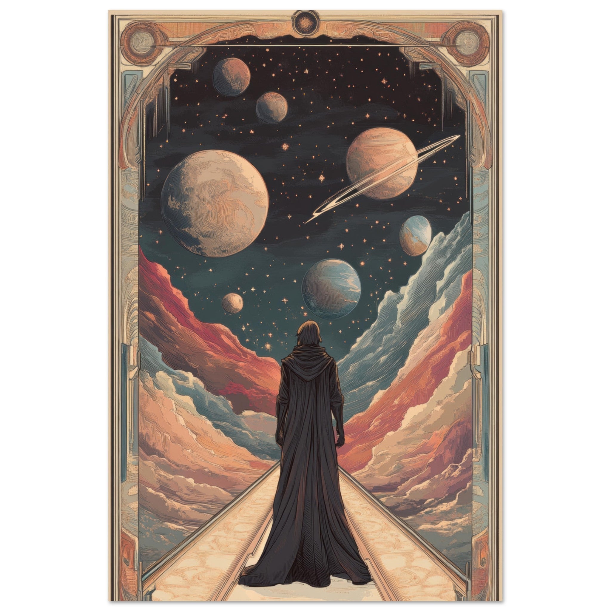Fine Art Poster Portrait - The Astral Voyager An Art Nouveau poster 2 - Shop Ai Art WebShop - Digital Art online Store