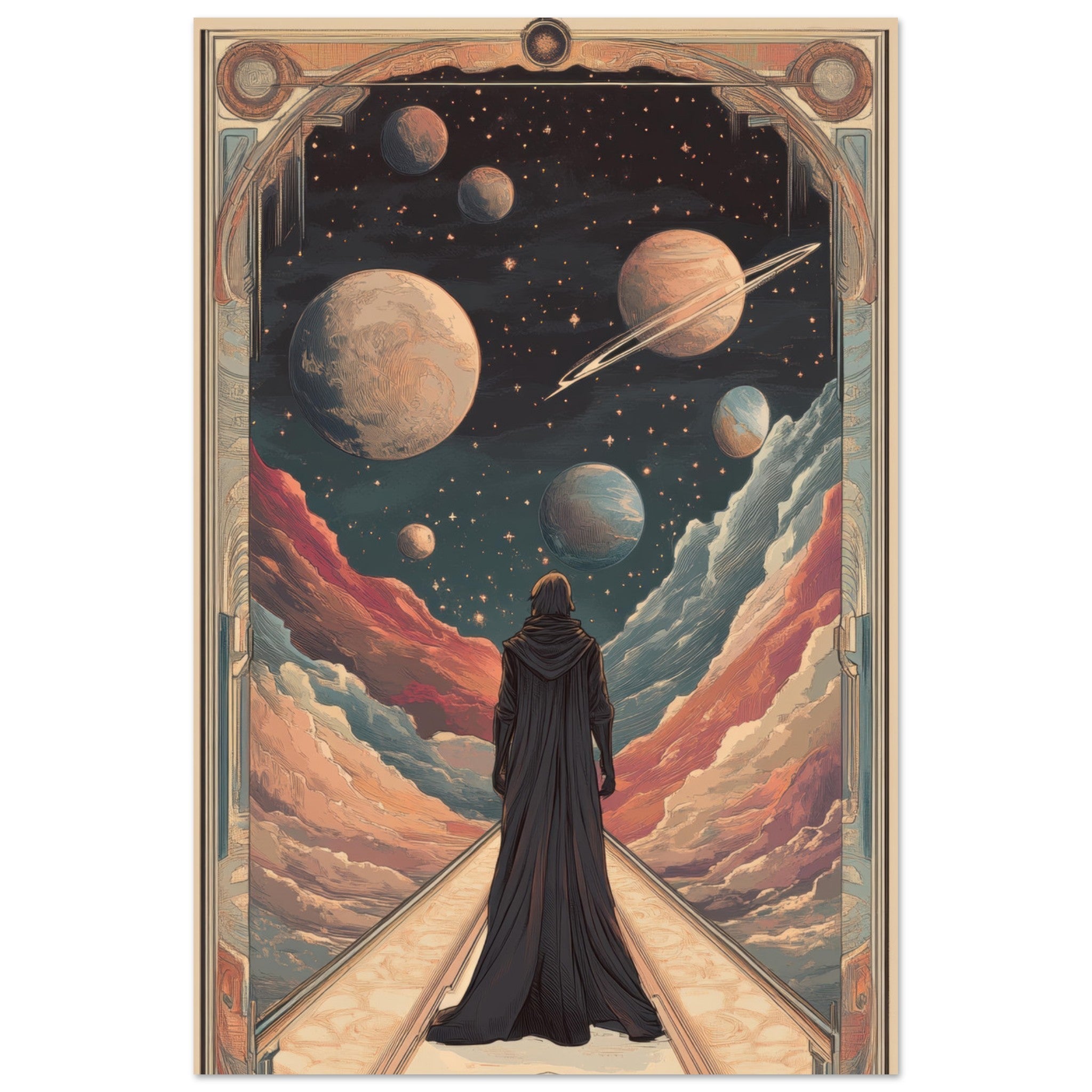 Fine Art Poster Portrait - The Astral Voyager An Art Nouveau poster 2 - Shop Ai Art WebShop - Digital Art online Store