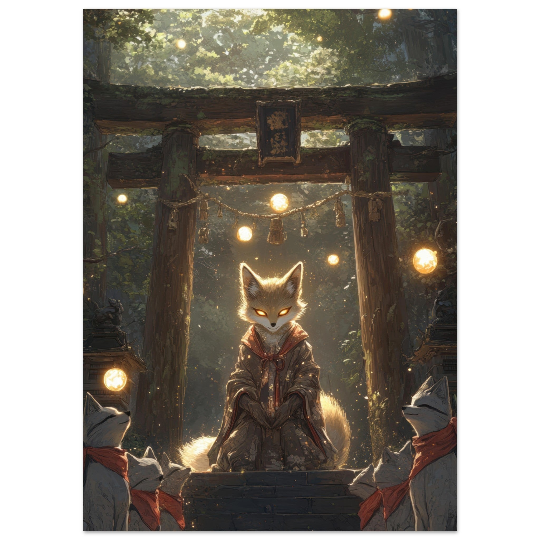 Fine Art Poster Portrait - The Celestial Foxs Shrine Neo - Classical A nine - t - Shop Ai Art WebShop - Digital Art online Store