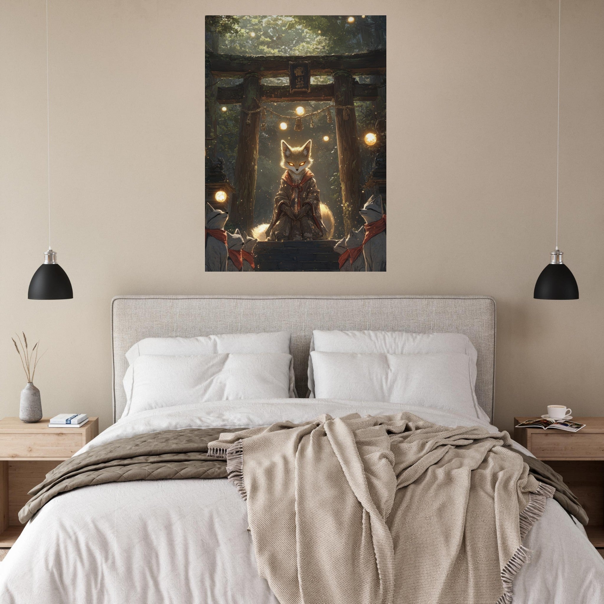 Fine Art Poster Portrait - The Celestial Foxs Shrine Neo - Classical A nine - t - Shop Ai Art WebShop - Digital Art online Store