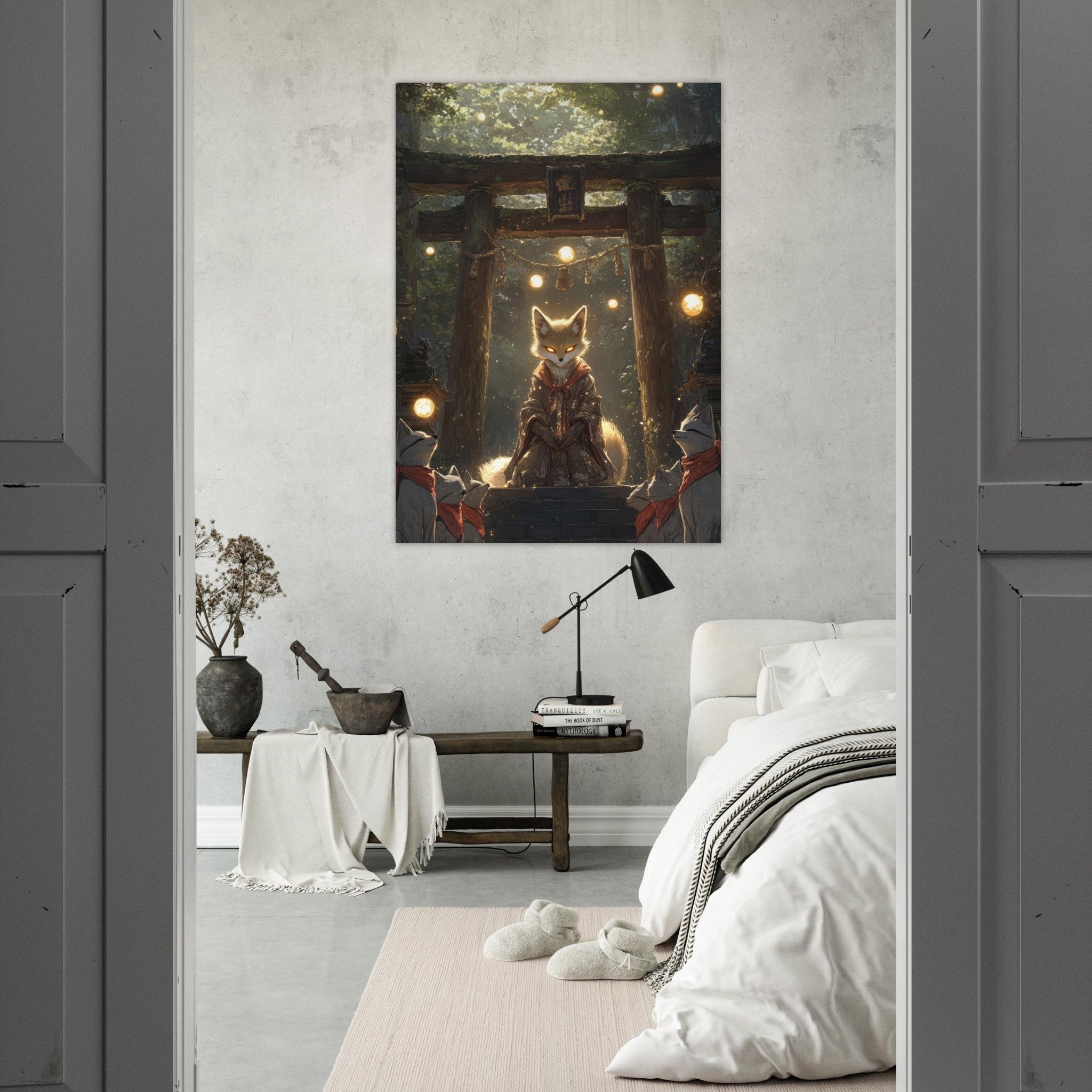 Fine Art Poster Portrait - The Celestial Foxs Shrine Neo - Classical A nine - t - Shop Ai Art WebShop - Digital Art online Store