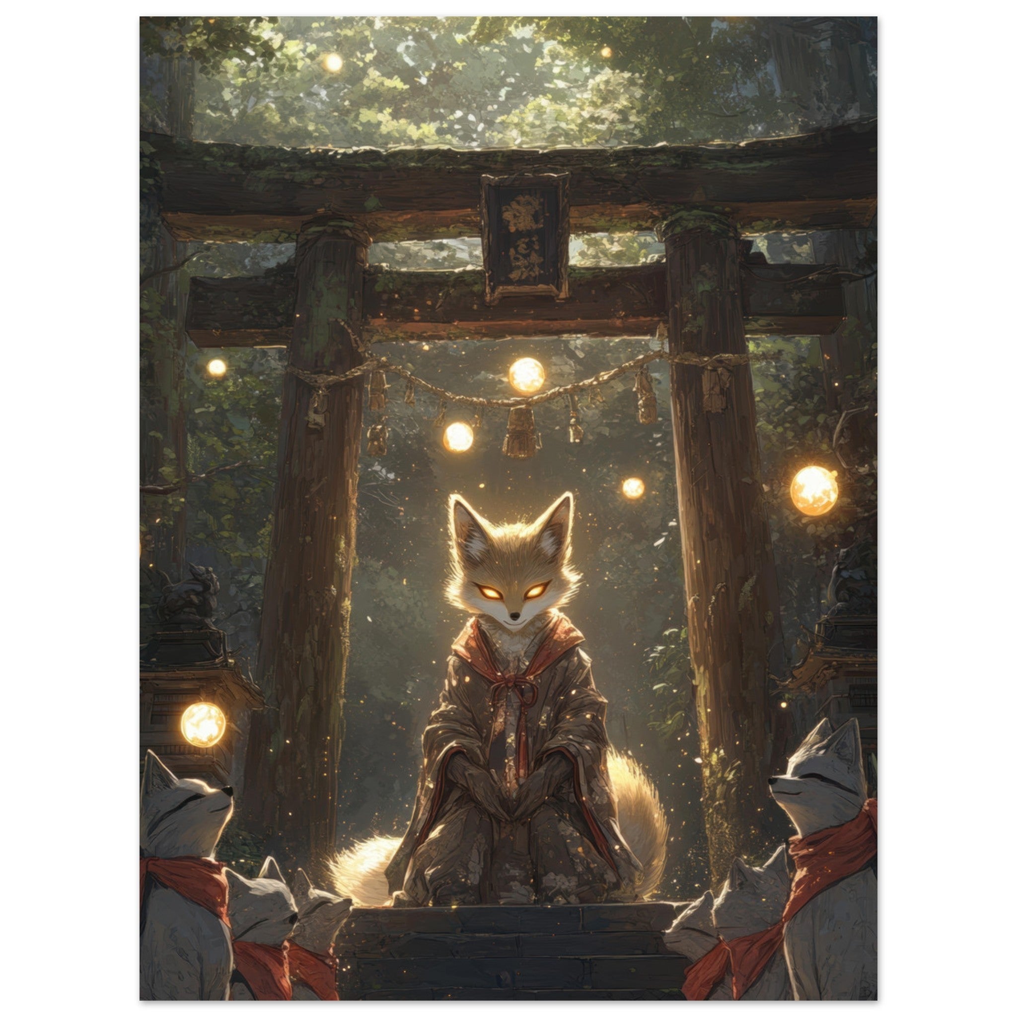 Fine Art Poster Portrait - The Celestial Foxs Shrine Neo - Classical A nine - t - Shop Ai Art WebShop - Digital Art online Store