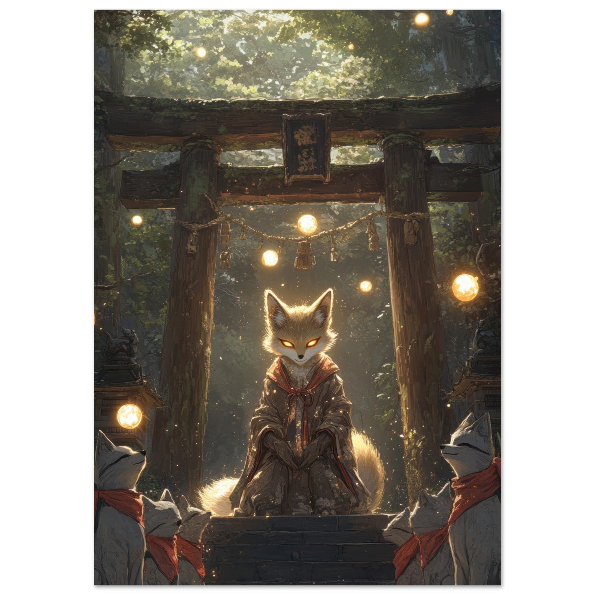 Fine Art Poster Portrait - The Celestial Foxs Shrine Neo - Classical A nine - t - Shop Ai Art WebShop - Digital Art online Store