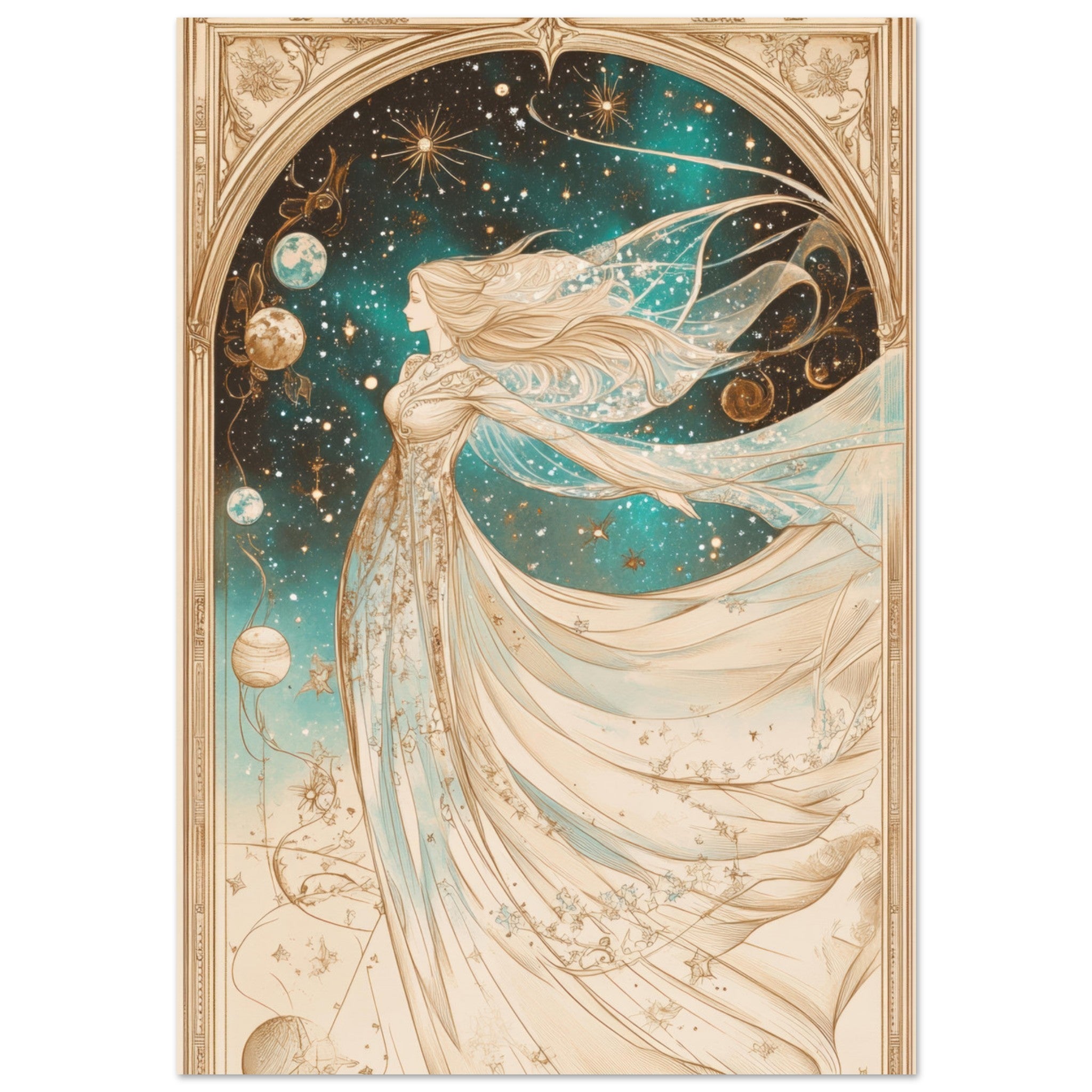 Fine Art Poster Portrait - The Cosmic Muse A hand - drawn illustration 2 - Shop Ai Art WebShop - Digital Art online Store