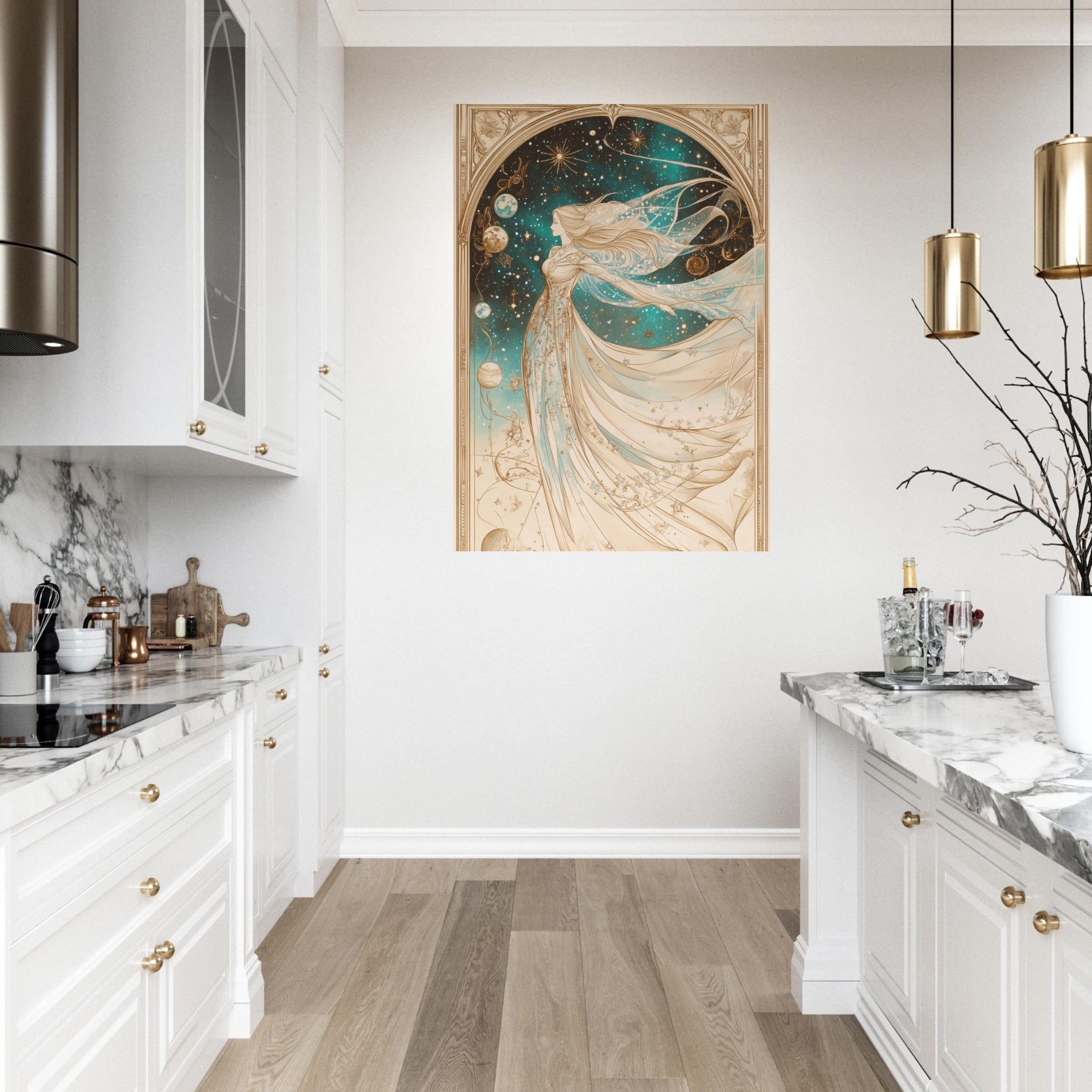 Fine Art Poster Portrait - The Cosmic Muse A hand - drawn illustration 2 - Shop Ai Art WebShop - Digital Art online Store