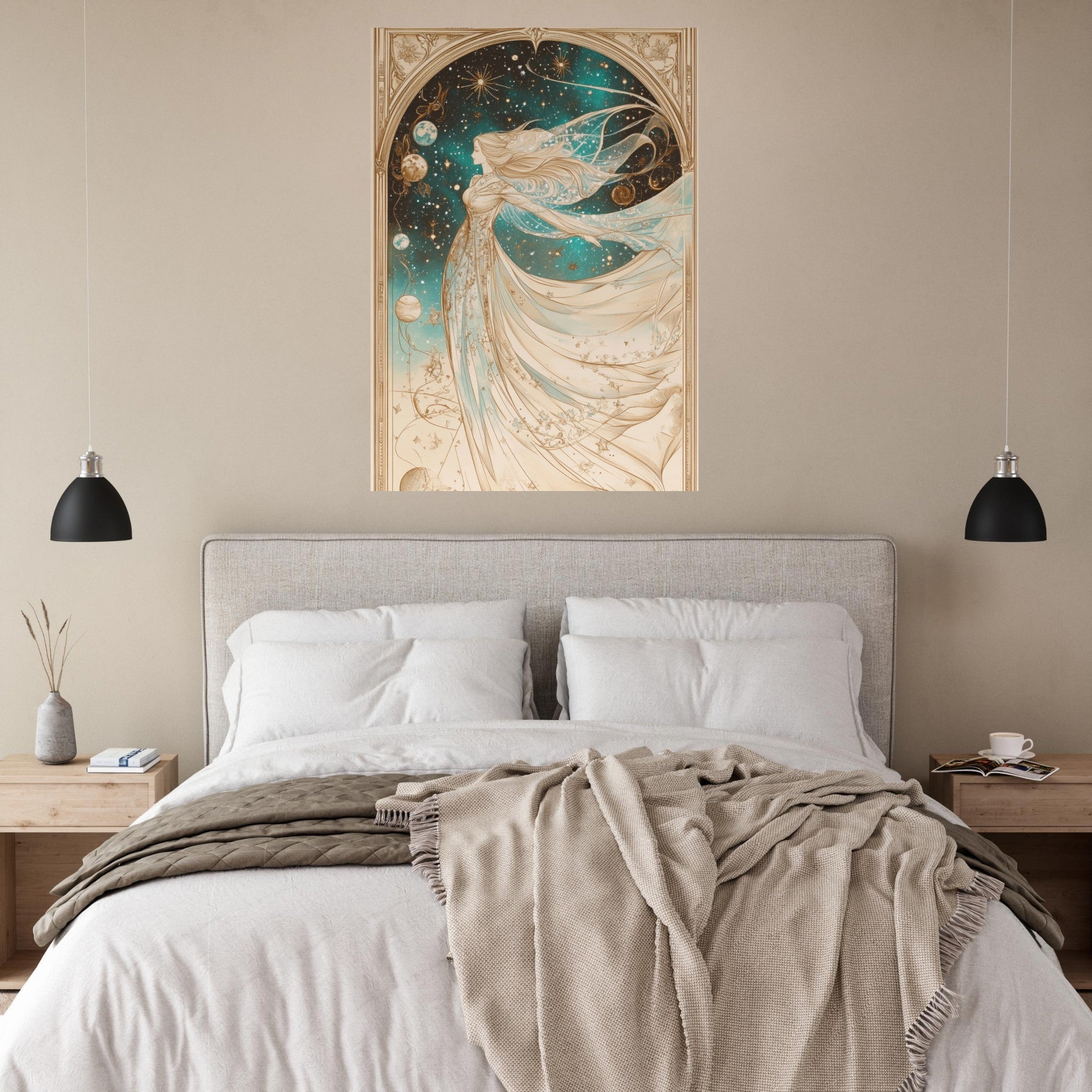 Fine Art Poster Portrait - The Cosmic Muse A hand - drawn illustration 2 - Shop Ai Art WebShop - Digital Art online Store