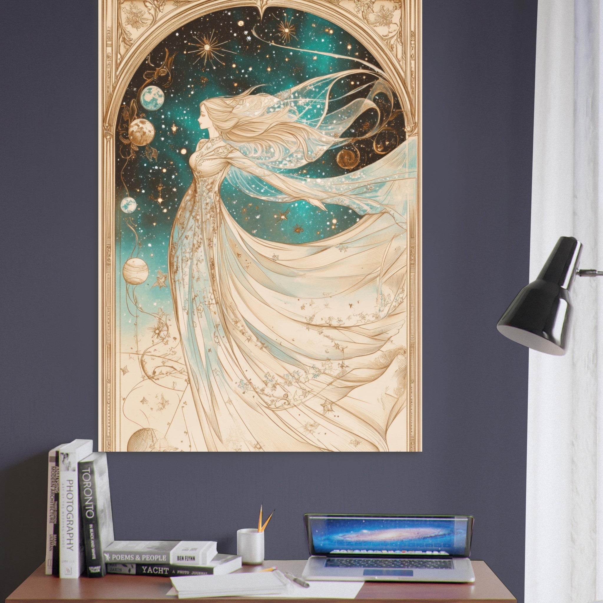 Fine Art Poster Portrait - The Cosmic Muse A hand - drawn illustration 2 - Shop Ai Art WebShop - Digital Art online Store