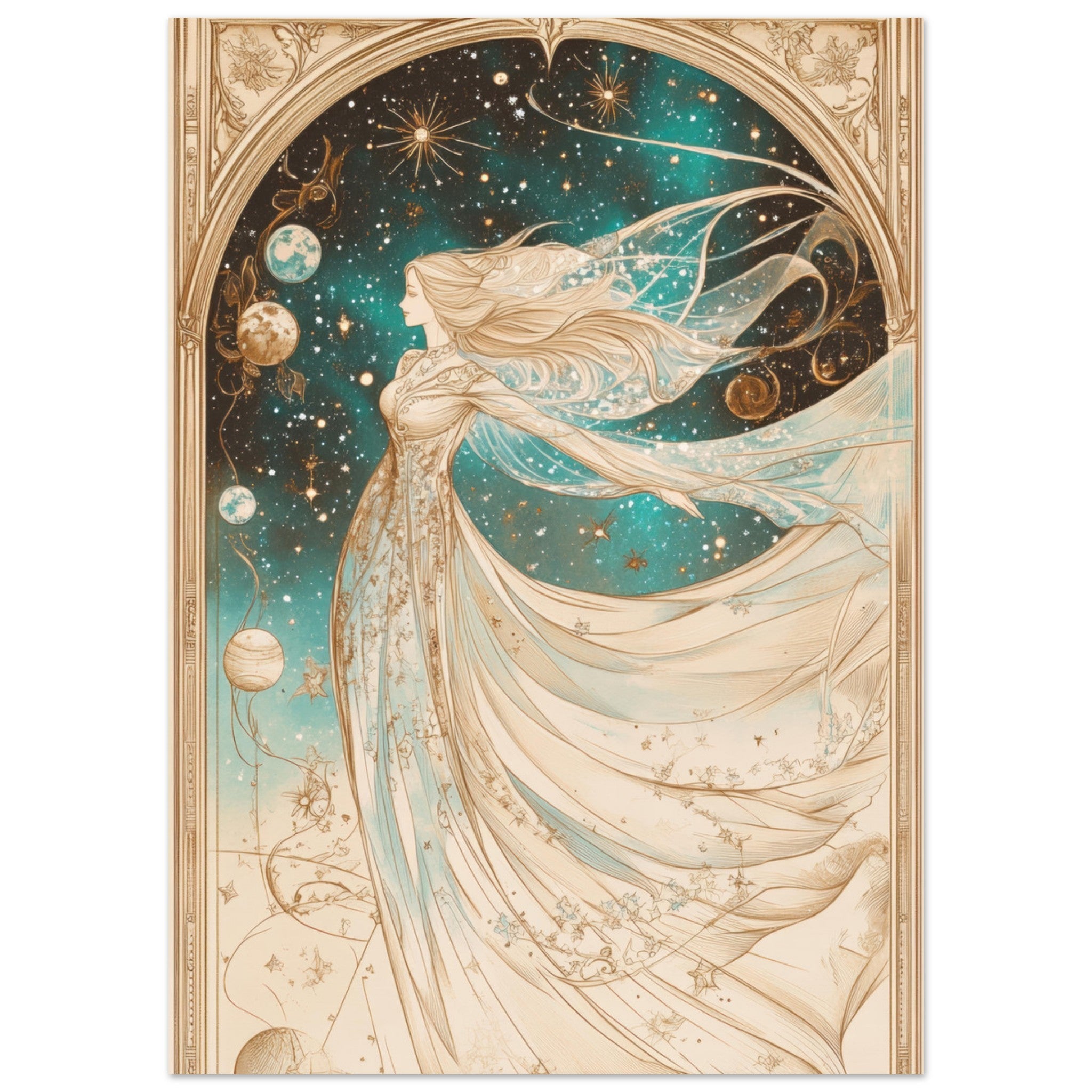 Fine Art Poster Portrait - The Cosmic Muse A hand - drawn illustration 2 - Shop Ai Art WebShop - Digital Art online Store
