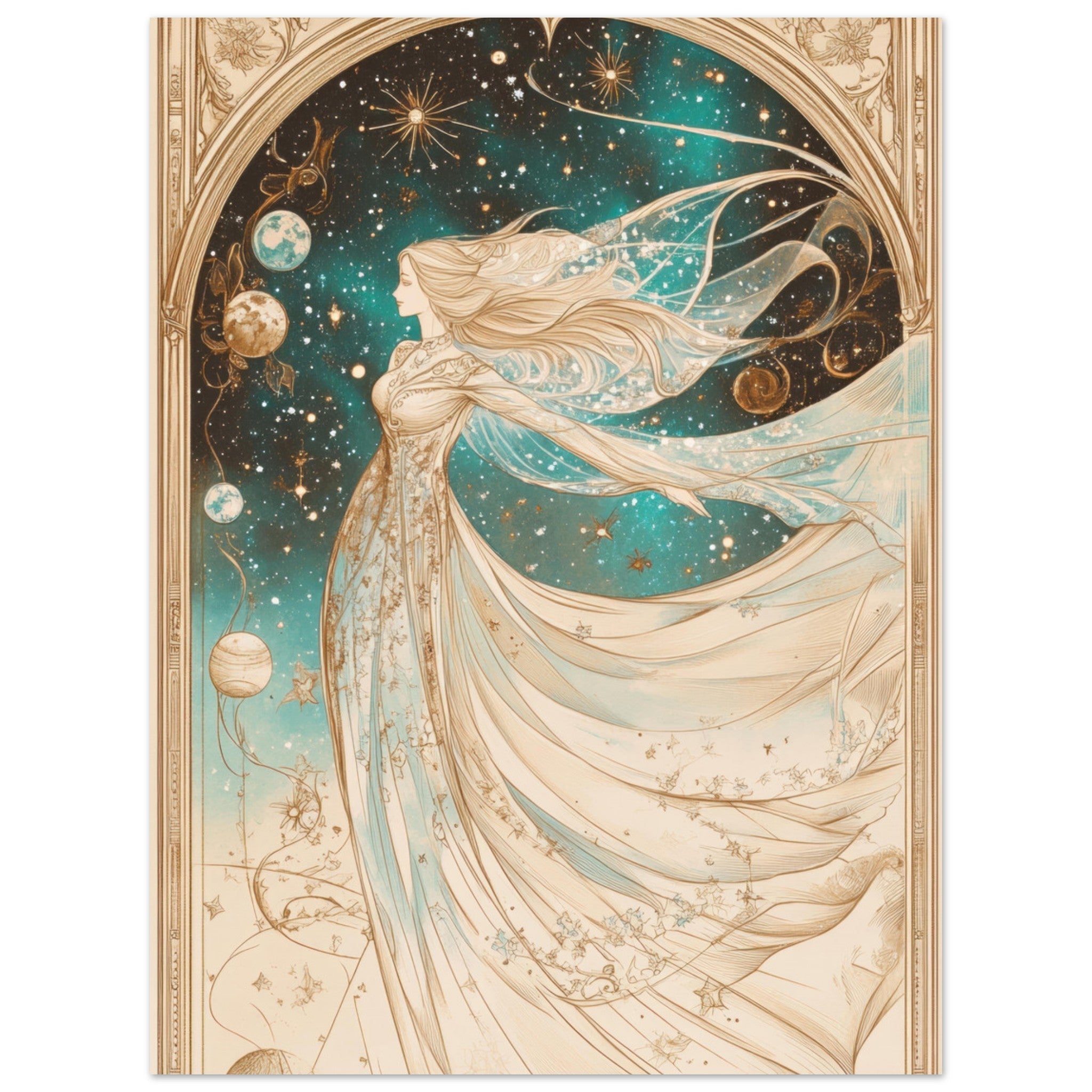 Fine Art Poster Portrait - The Cosmic Muse A hand - drawn illustration 2 - Shop Ai Art WebShop - Digital Art online Store