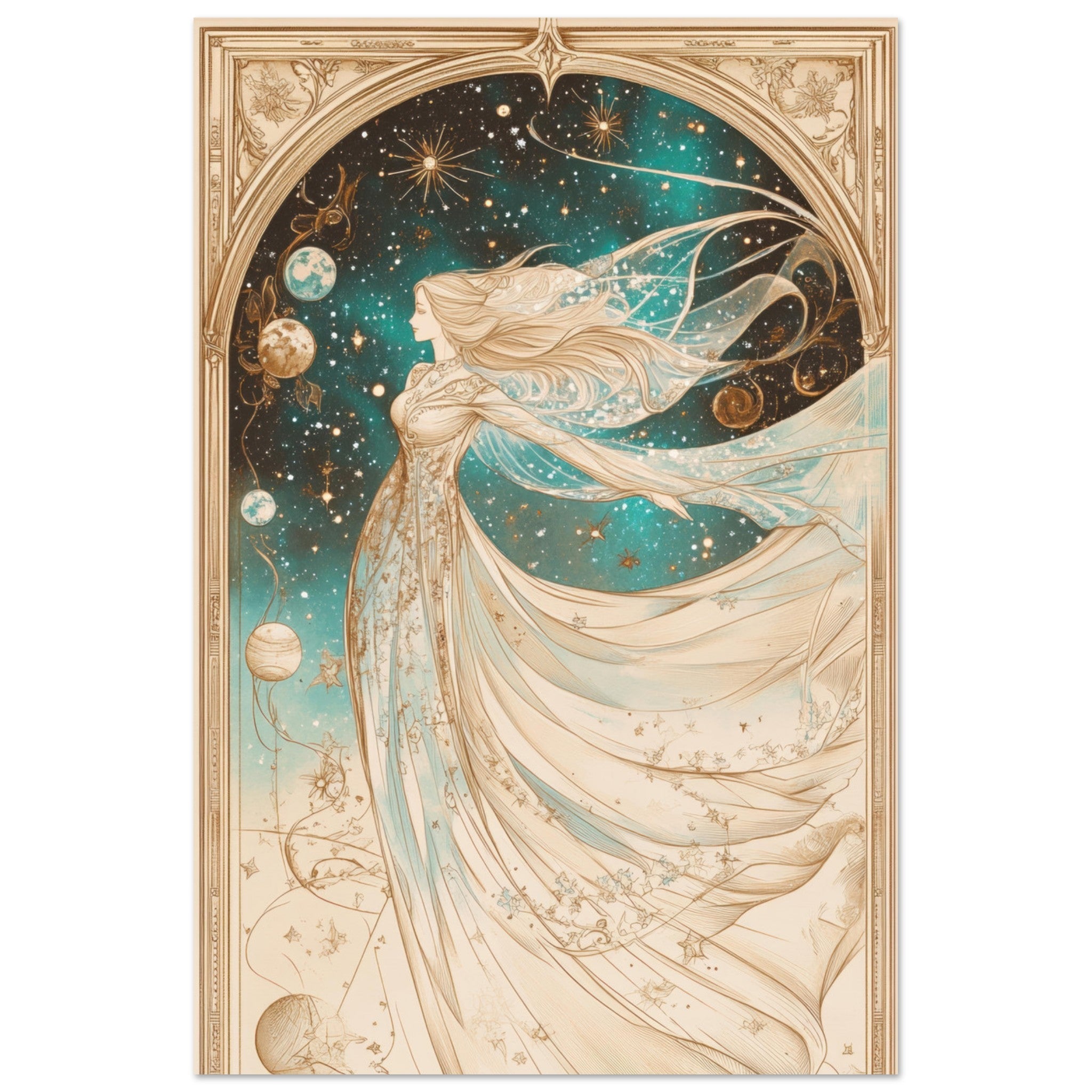 Fine Art Poster Portrait - The Cosmic Muse A hand - drawn illustration 2 - Shop Ai Art WebShop - Digital Art online Store