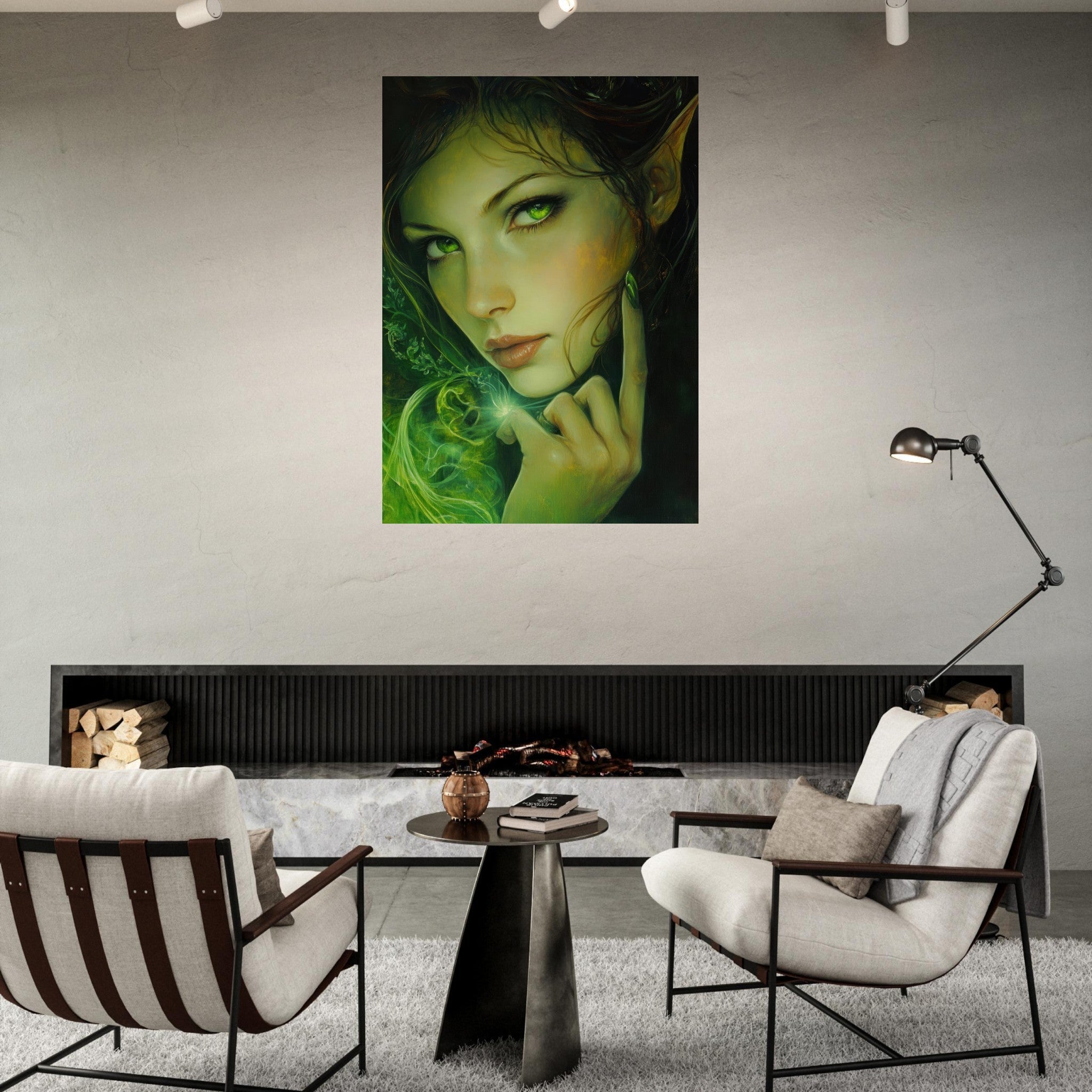 Fine Art Poster Portrait - The Fae Sorceress of the Emerald Woods Oil Faint - Shop Ai Art WebShop - Digital Art online Store