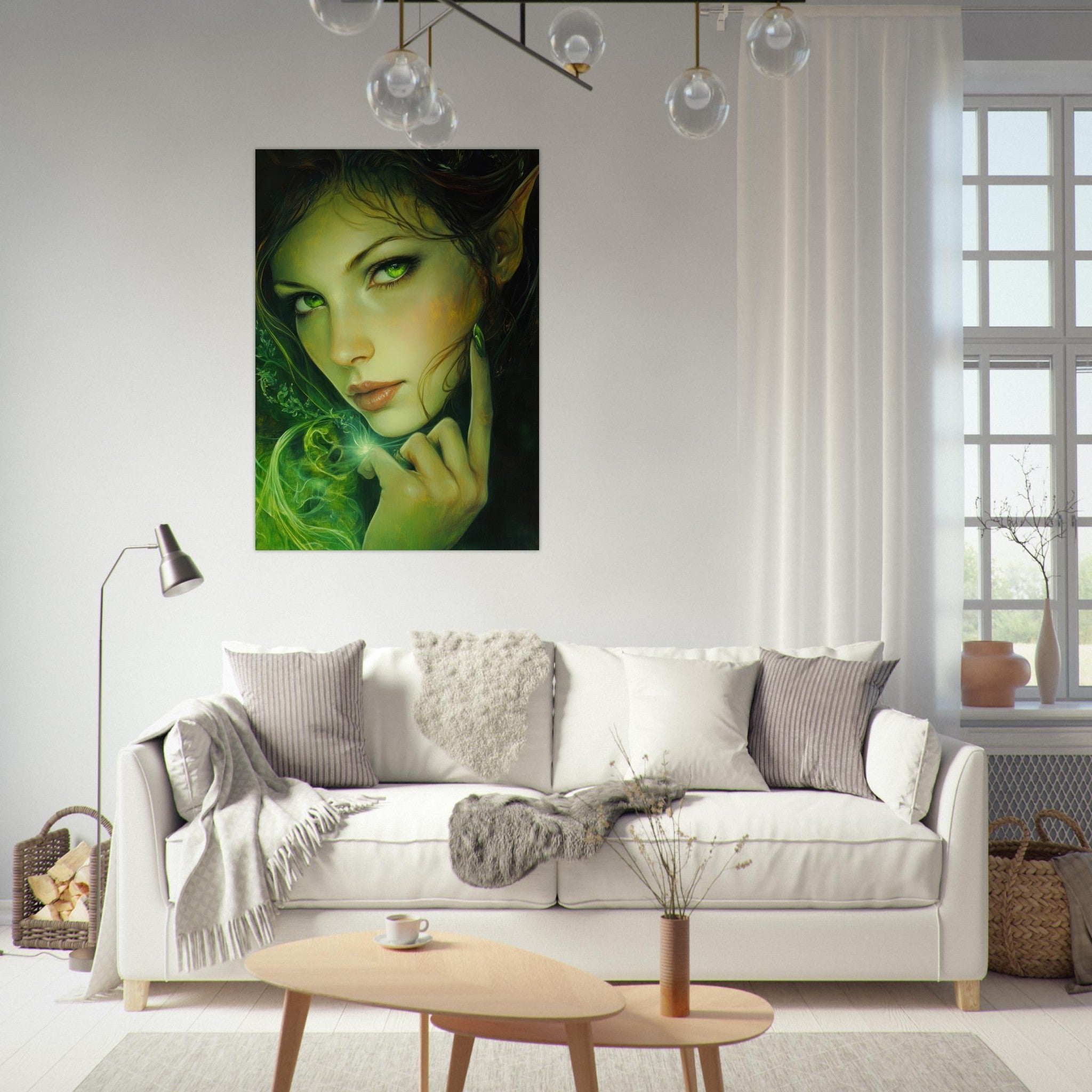 Fine Art Poster Portrait - The Fae Sorceress of the Emerald Woods Oil Faint - Shop Ai Art WebShop - Digital Art online Store