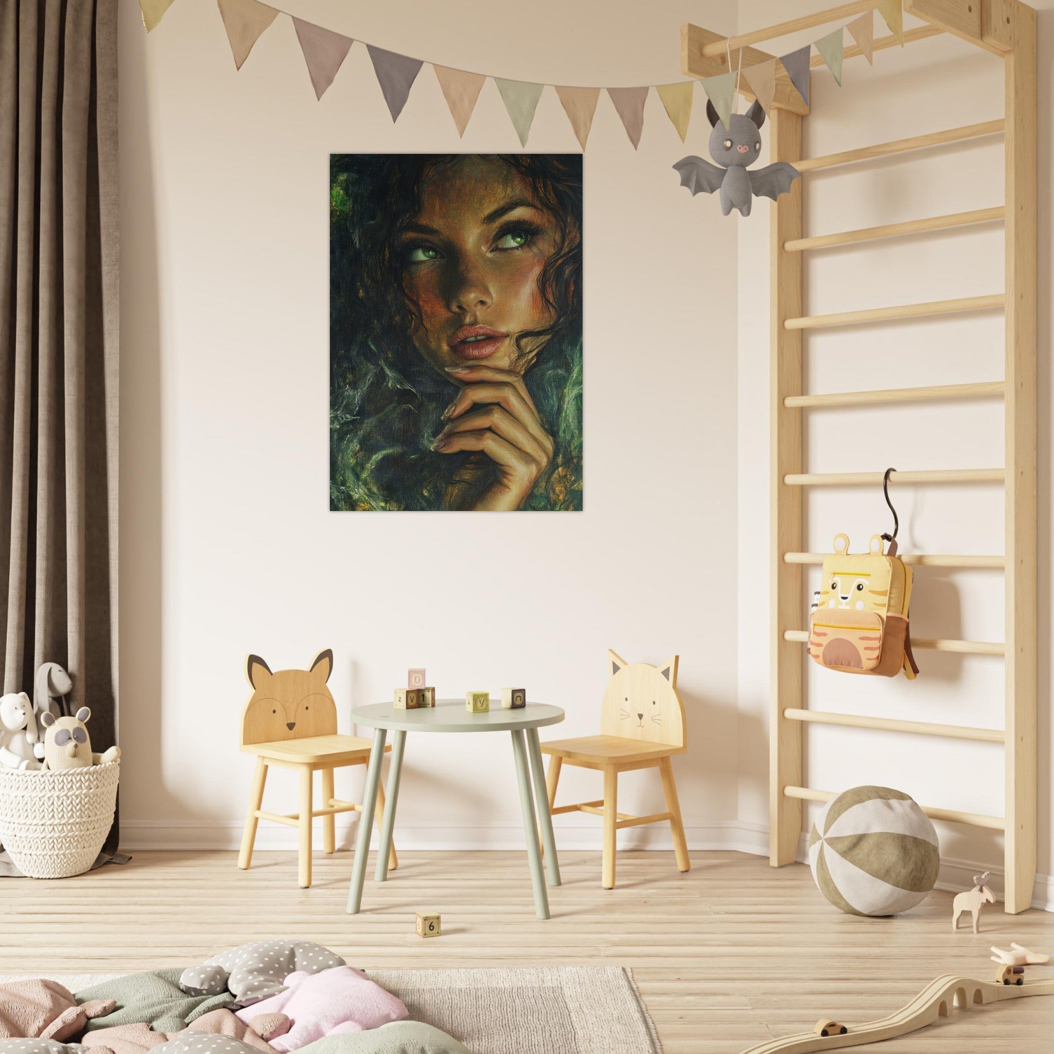 Fine Art Poster Portrait - The Fae Sorceress of the Emerald Woods Oil Faint 3 - Shop Ai Art WebShop - Digital Art online Store