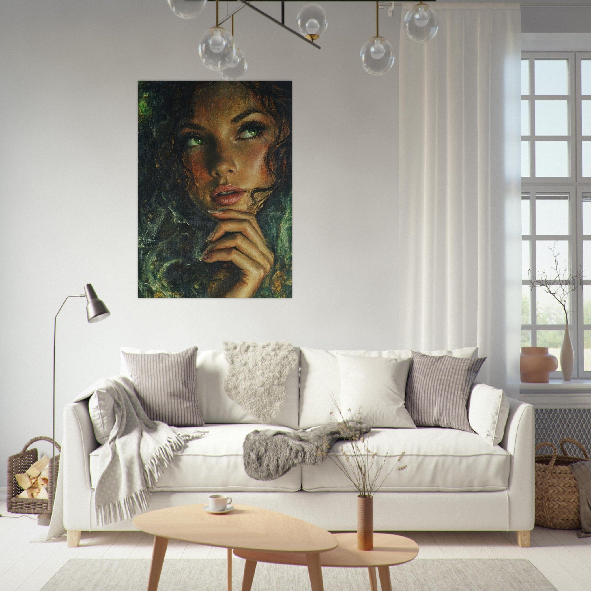 Fine Art Poster Portrait - The Fae Sorceress of the Emerald Woods Oil Faint 3 - Shop Ai Art WebShop - Digital Art online Store