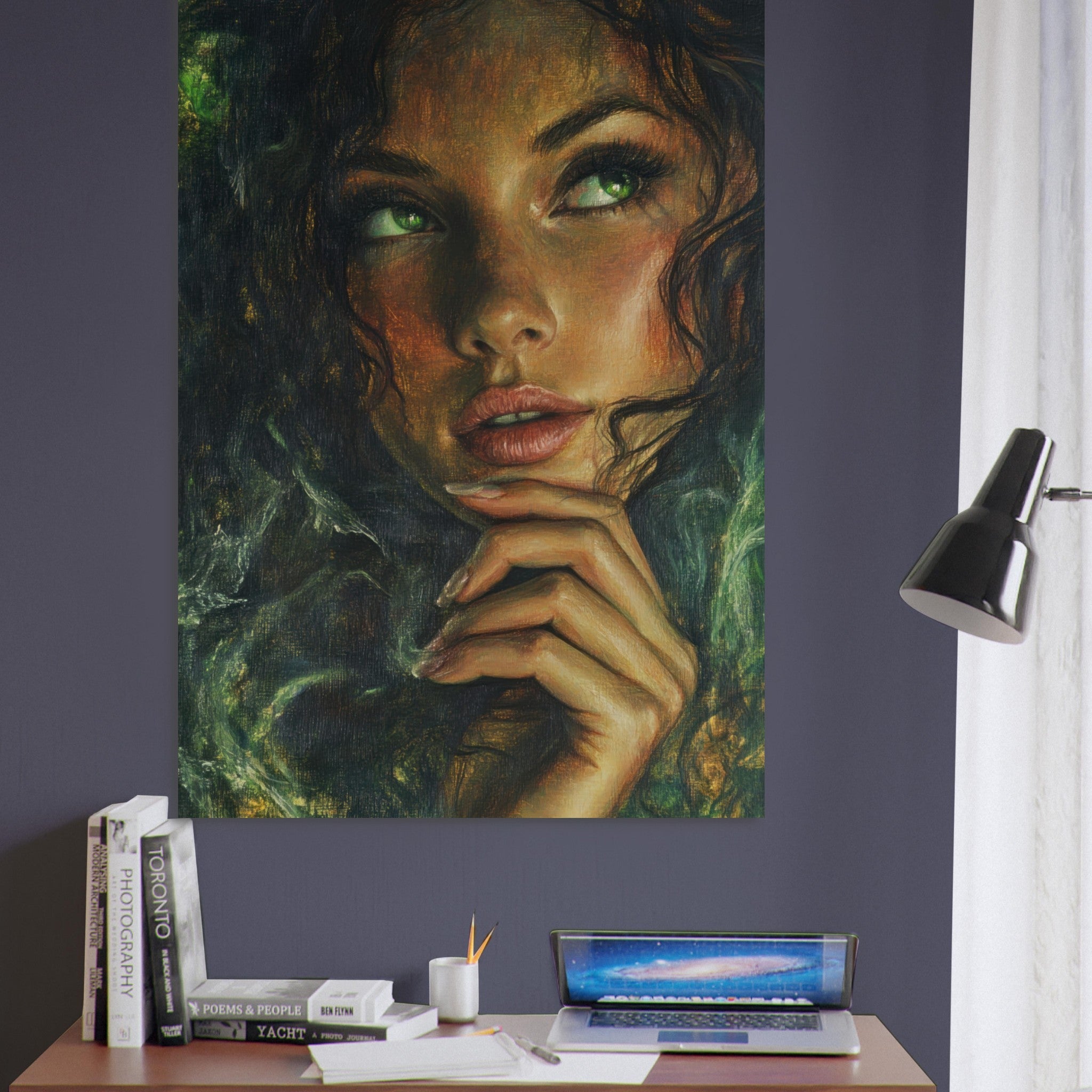 Fine Art Poster Portrait - The Fae Sorceress of the Emerald Woods Oil Faint 3 - Shop Ai Art WebShop - Digital Art online Store