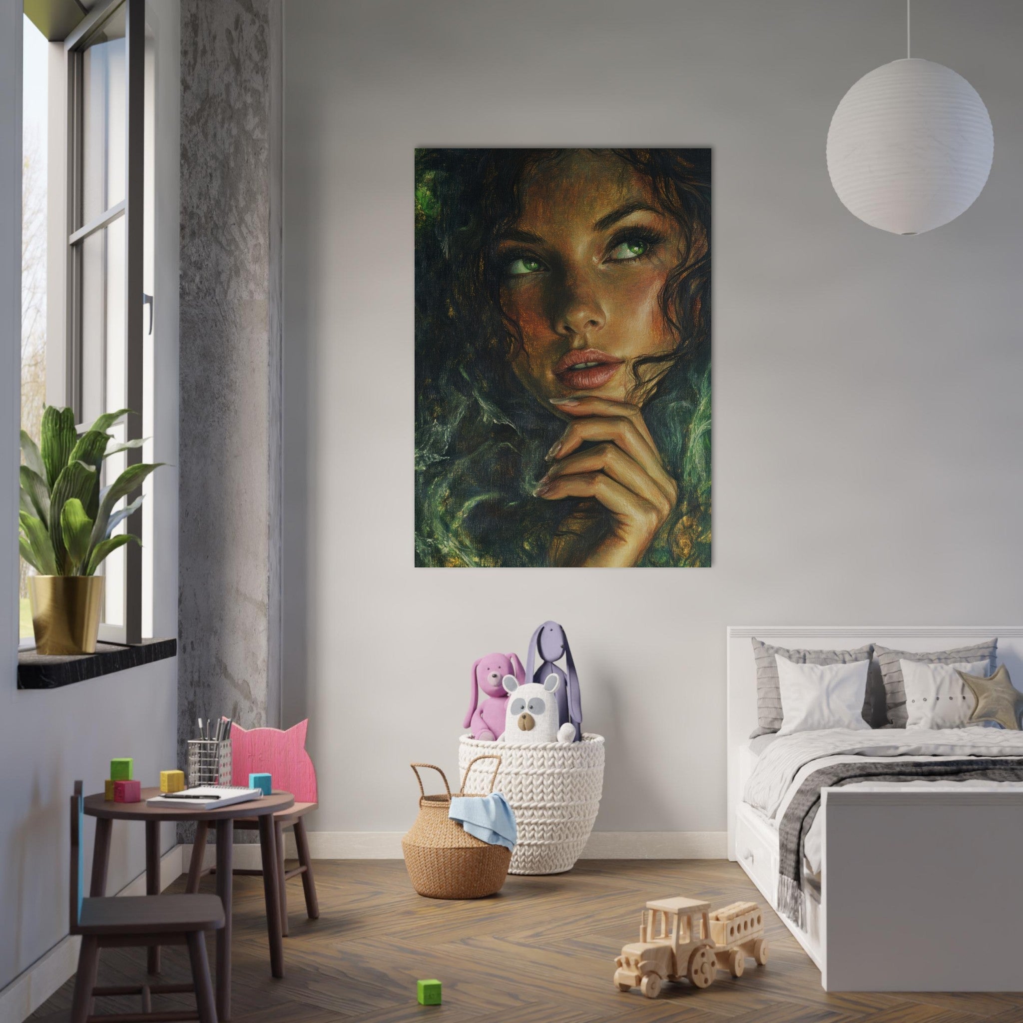 Fine Art Poster Portrait - The Fae Sorceress of the Emerald Woods Oil Faint 3 - Shop Ai Art WebShop - Digital Art online Store