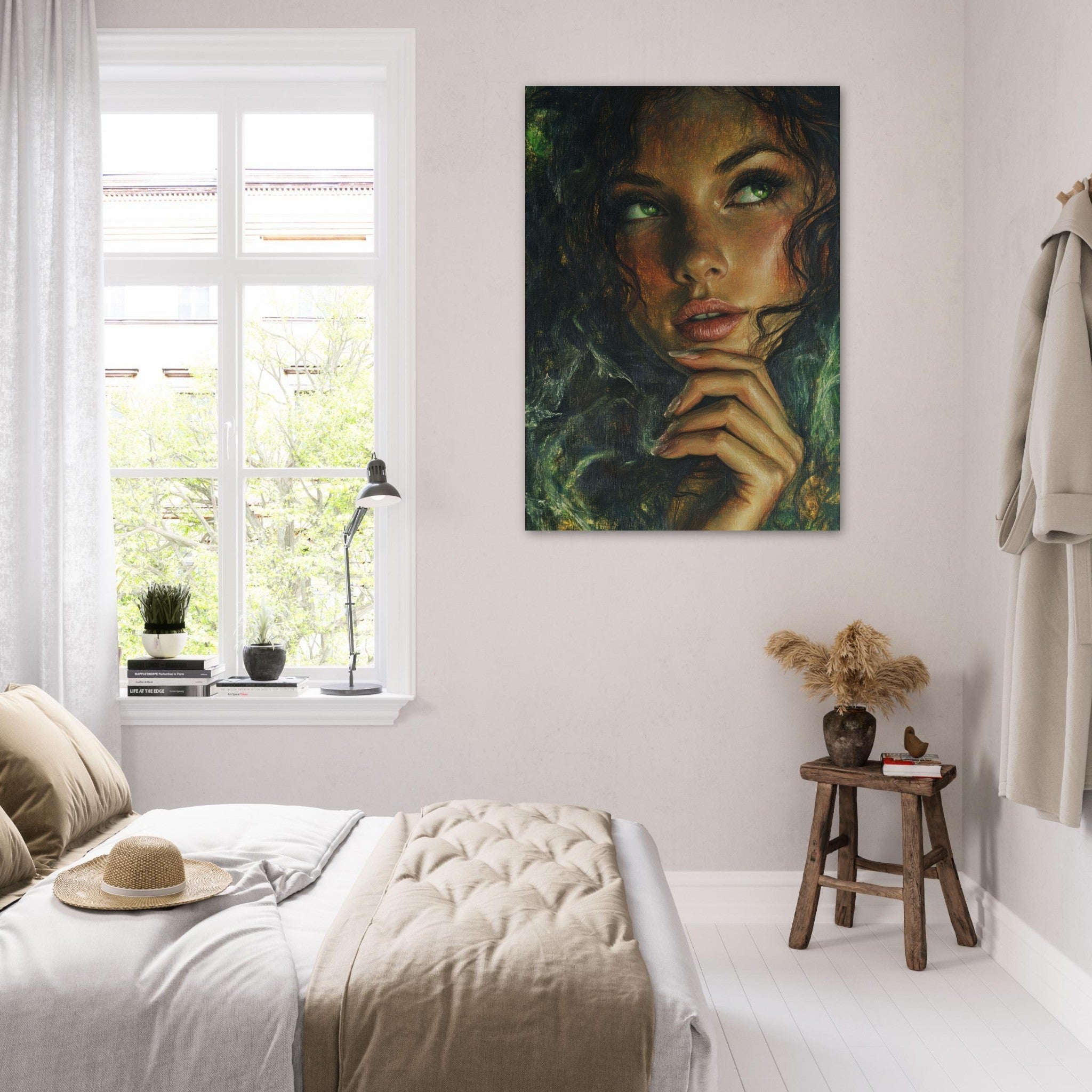 Fine Art Poster Portrait - The Fae Sorceress of the Emerald Woods Oil Faint 3 - Shop Ai Art WebShop - Digital Art online Store