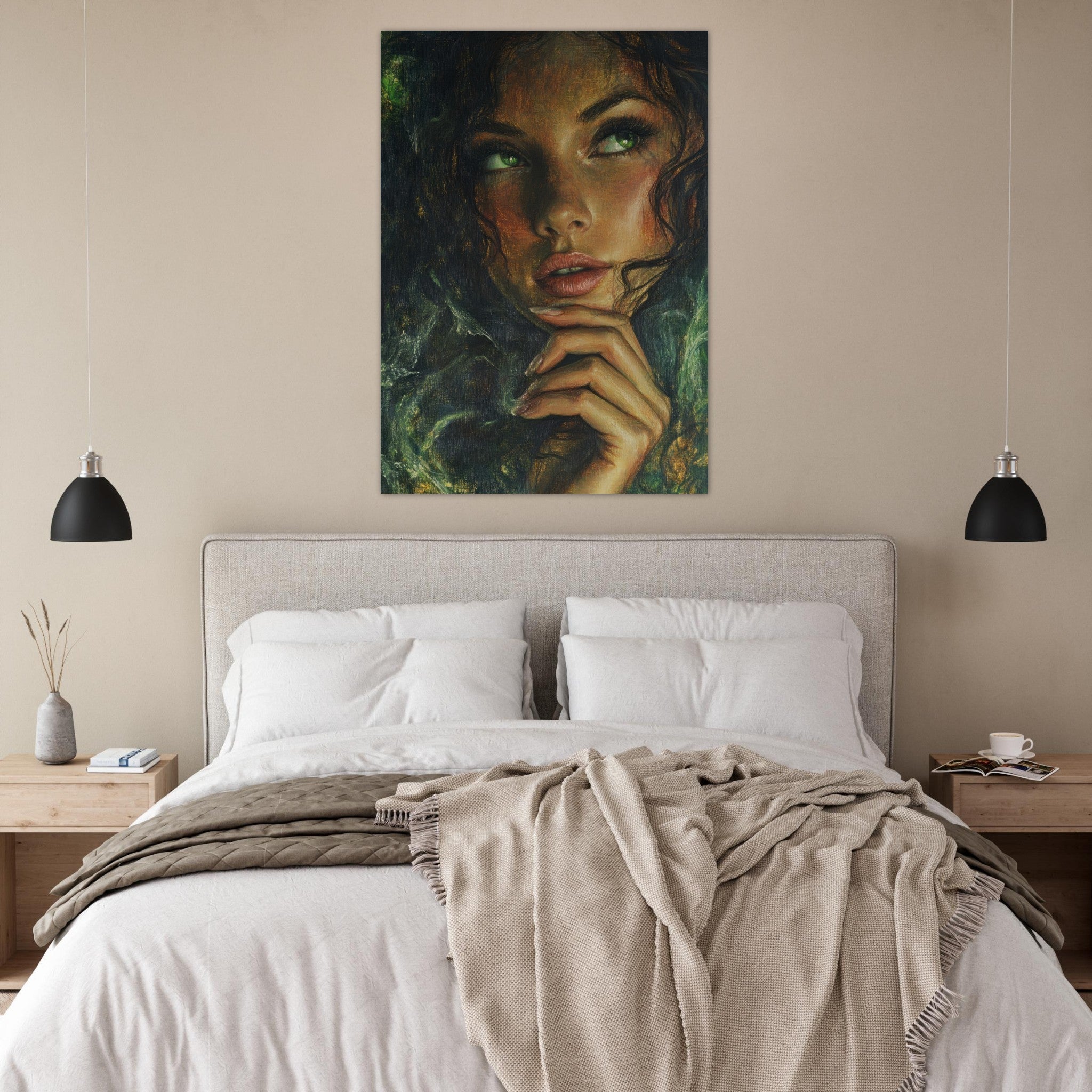 Fine Art Poster Portrait - The Fae Sorceress of the Emerald Woods Oil Faint 3 - Shop Ai Art WebShop - Digital Art online Store