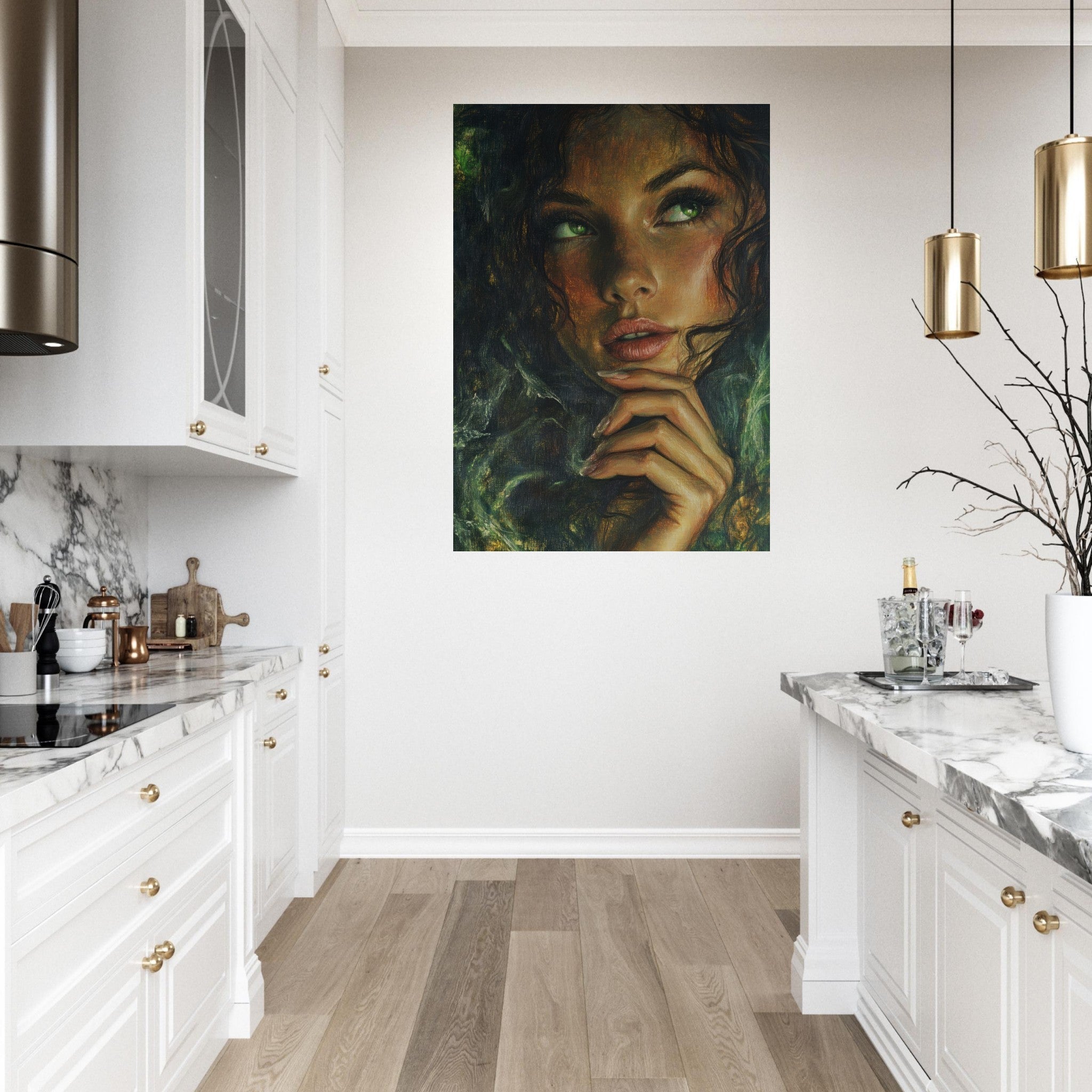 Fine Art Poster Portrait - The Fae Sorceress of the Emerald Woods Oil Faint 3 - Shop Ai Art WebShop - Digital Art online Store