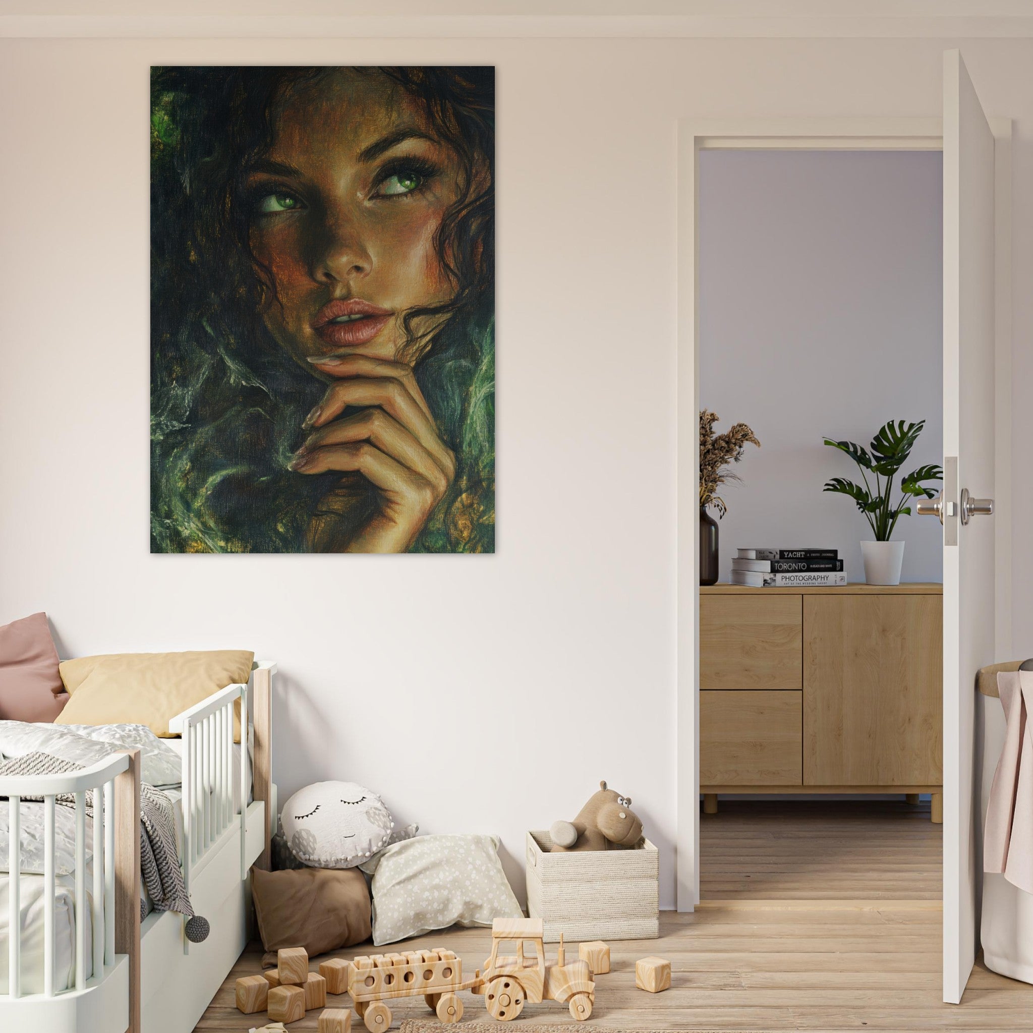Fine Art Poster Portrait - The Fae Sorceress of the Emerald Woods Oil Faint 3 - Shop Ai Art WebShop - Digital Art online Store