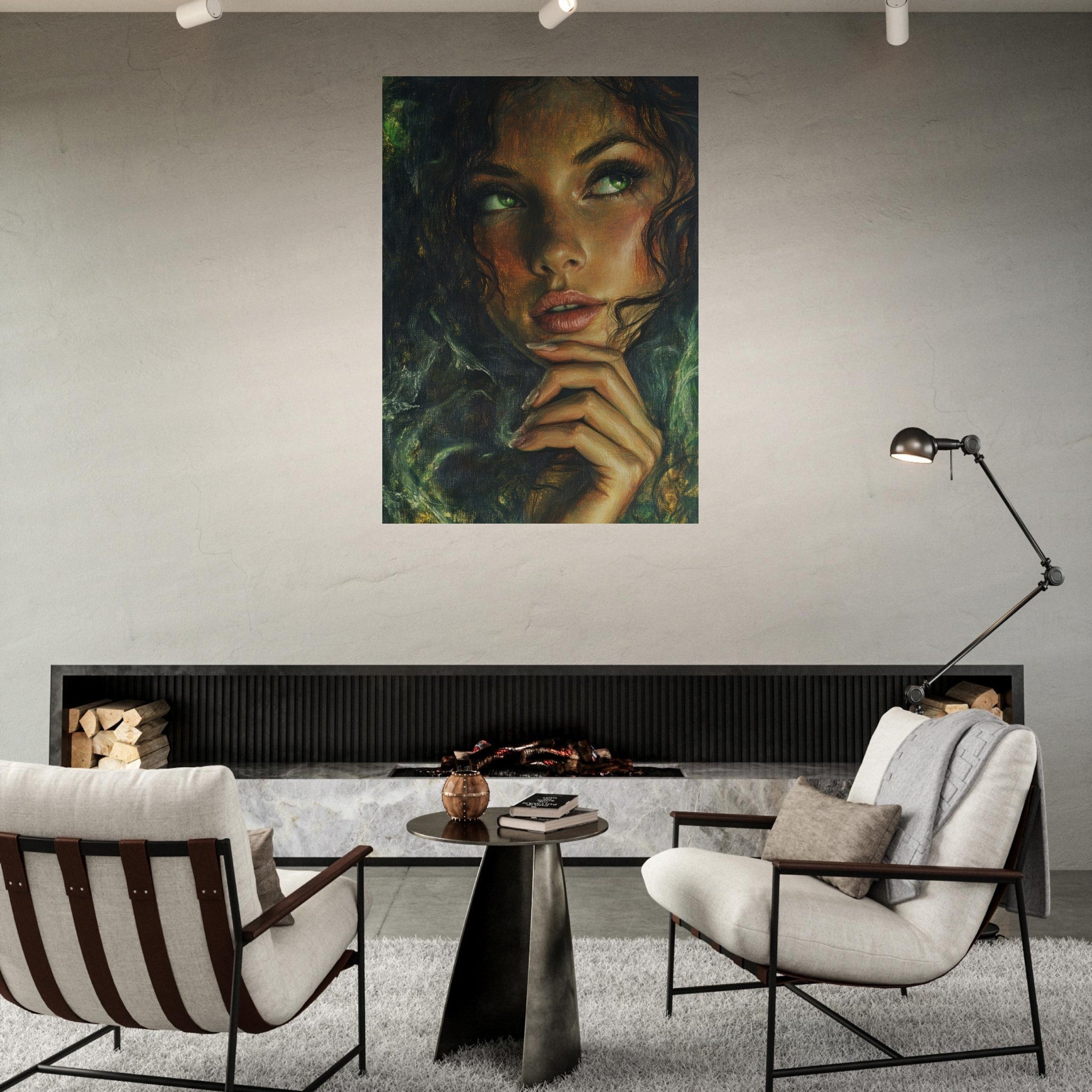 Fine Art Poster Portrait - The Fae Sorceress of the Emerald Woods Oil Faint 3 - Shop Ai Art WebShop - Digital Art online Store