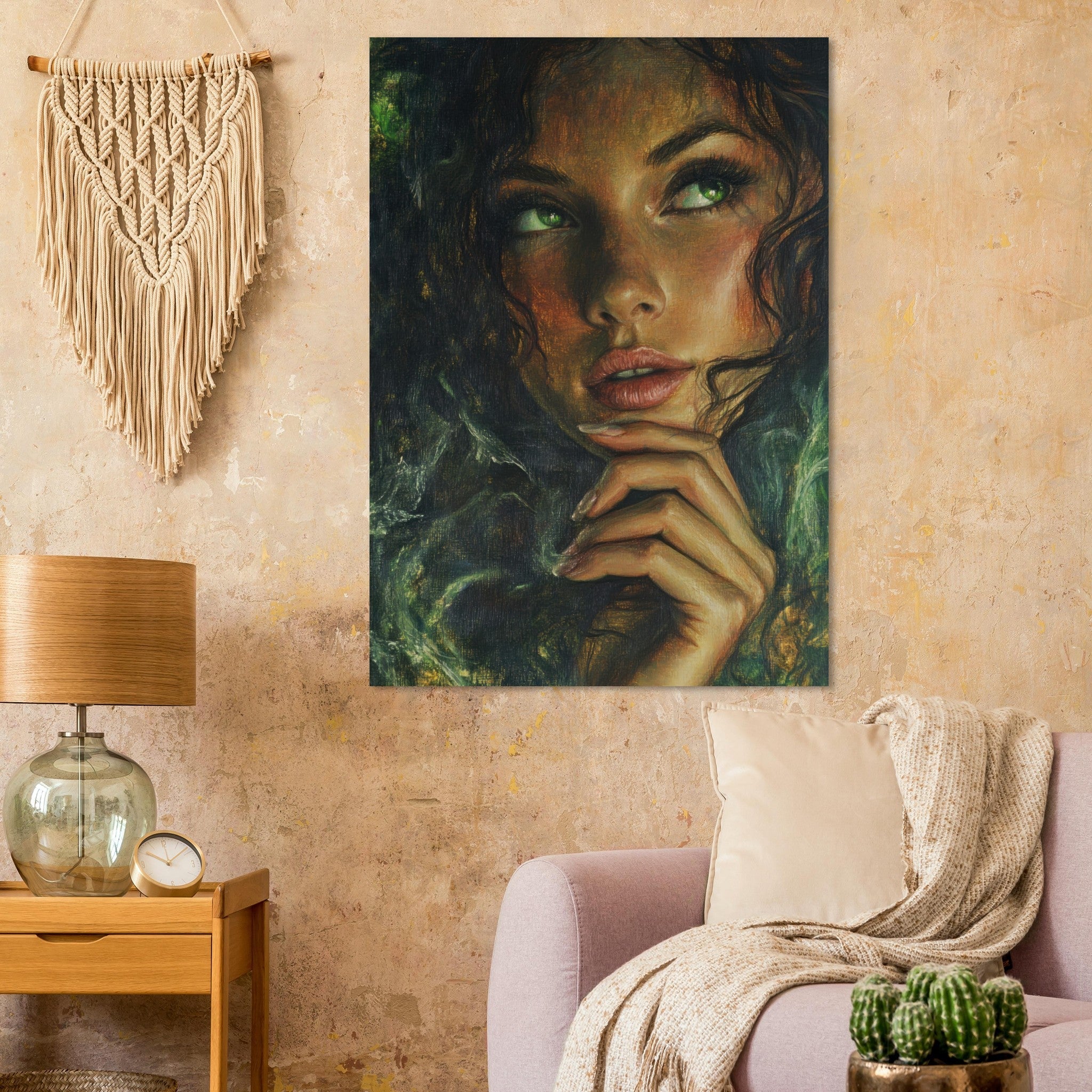 Fine Art Poster Portrait - The Fae Sorceress of the Emerald Woods Oil Faint 3 - Shop Ai Art WebShop - Digital Art online Store