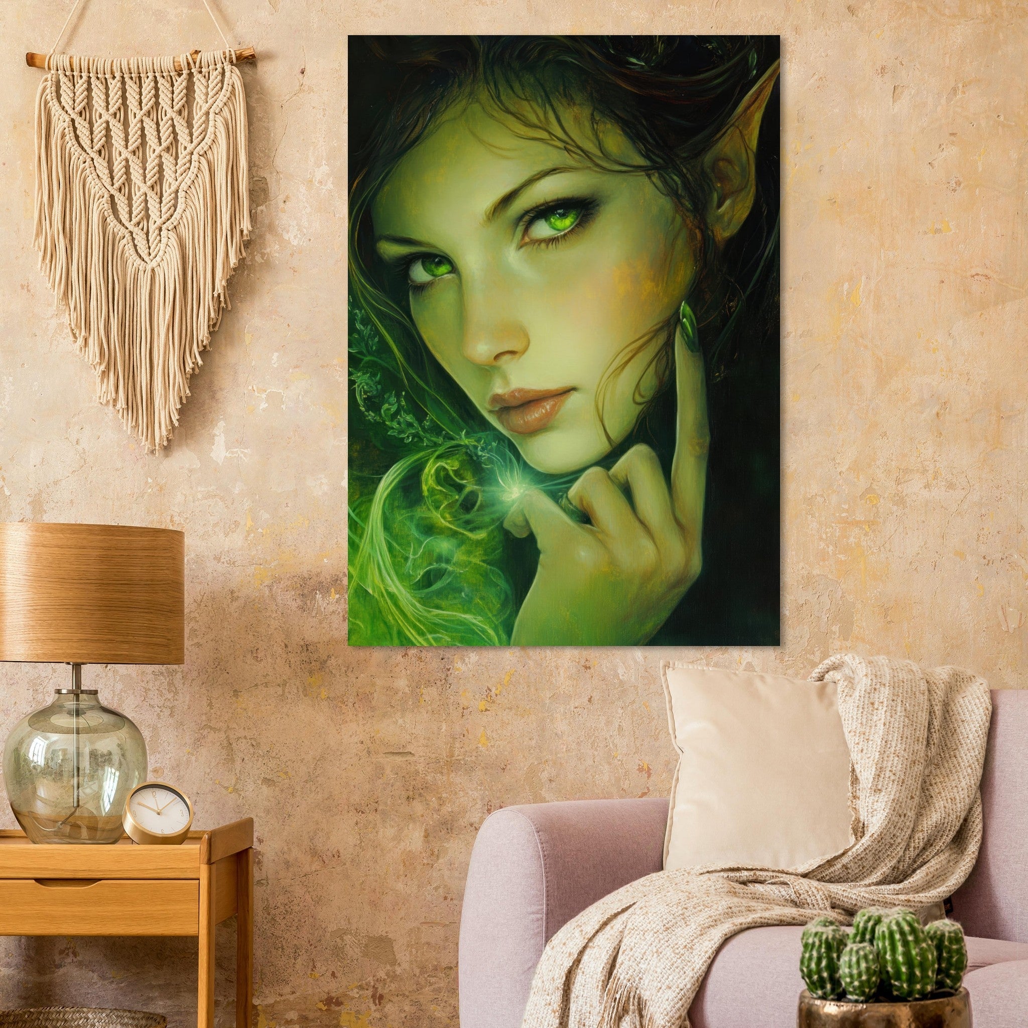Fine Art Poster Portrait - The Fae Sorceress of the Emerald Woods Oil Faint - Shop Ai Art WebShop - Digital Art online Store