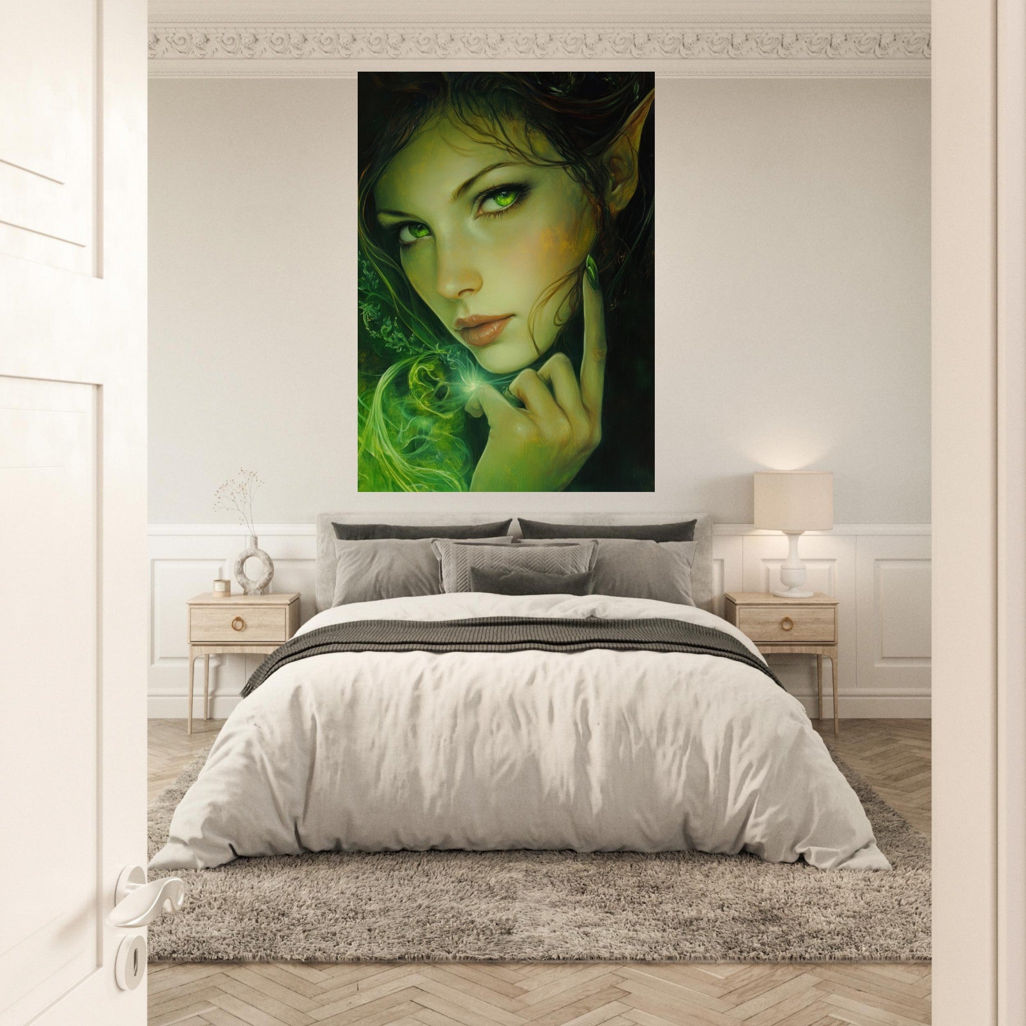 Fine Art Poster Portrait - The Fae Sorceress of the Emerald Woods Oil Faint - Shop Ai Art WebShop - Digital Art online Store