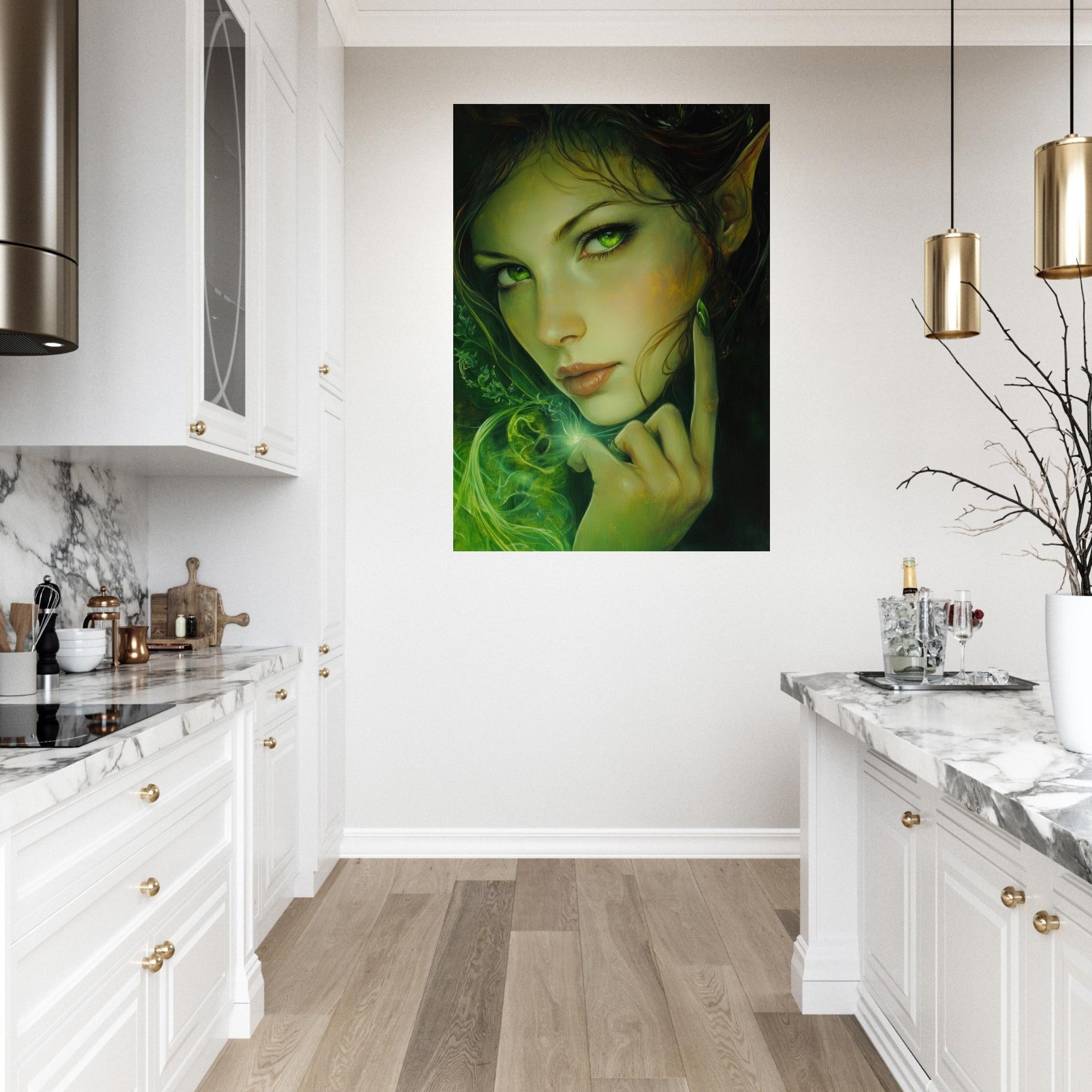 Fine Art Poster Portrait - The Fae Sorceress of the Emerald Woods Oil Faint - Shop Ai Art WebShop - Digital Art online Store