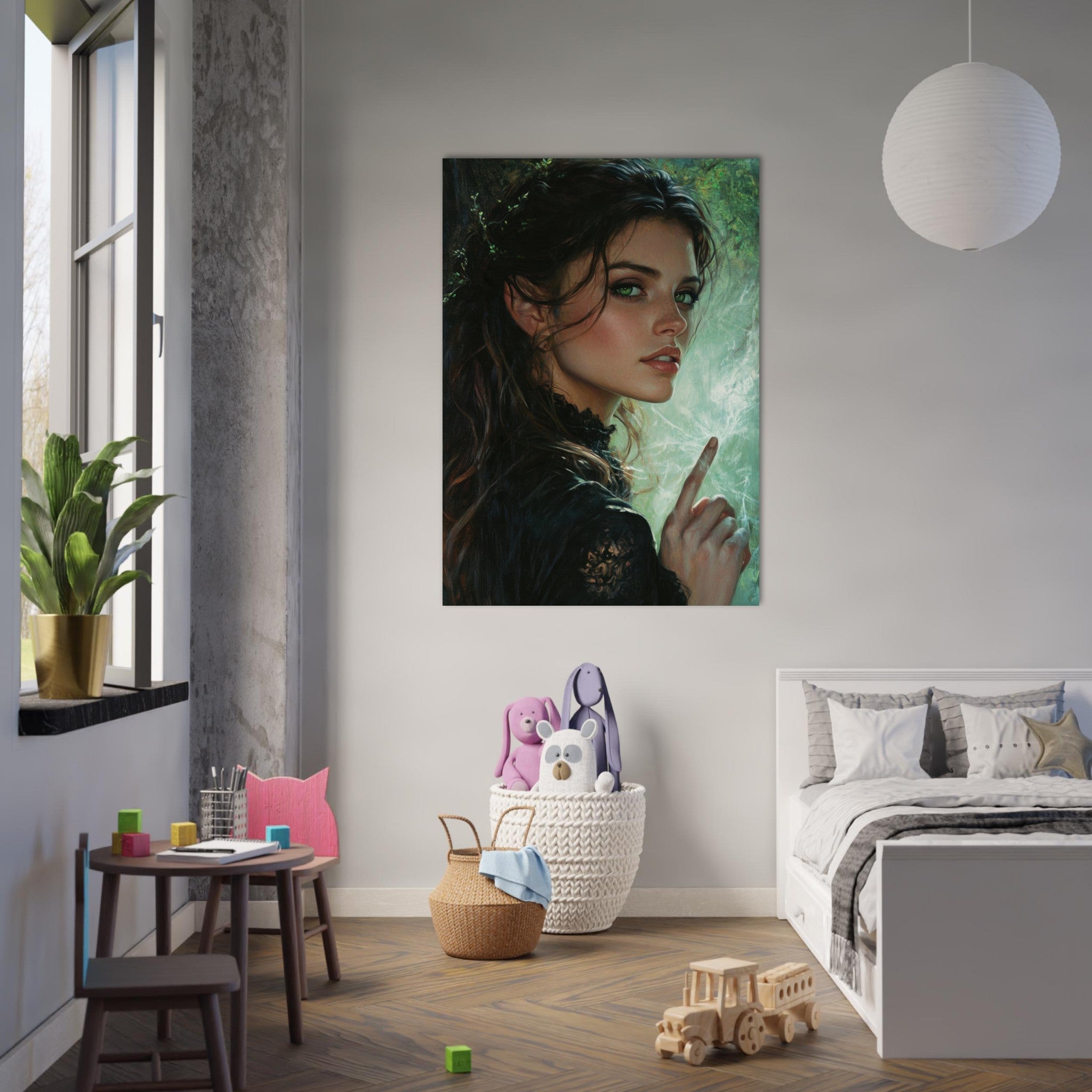 Fine Art Poster Portrait - The Fae Sorceress of the Emerald Woods Oil Faint 6 - Shop Ai Art WebShop - Digital Art online Store
