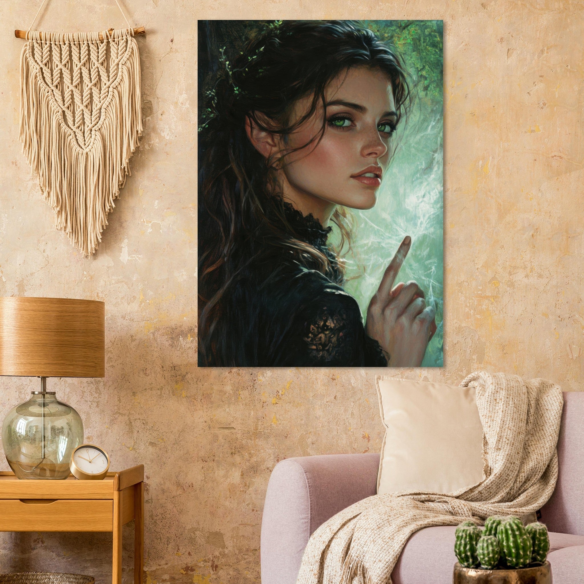 Fine Art Poster Portrait - The Fae Sorceress of the Emerald Woods Oil Faint 6 - Shop Ai Art WebShop - Digital Art online Store