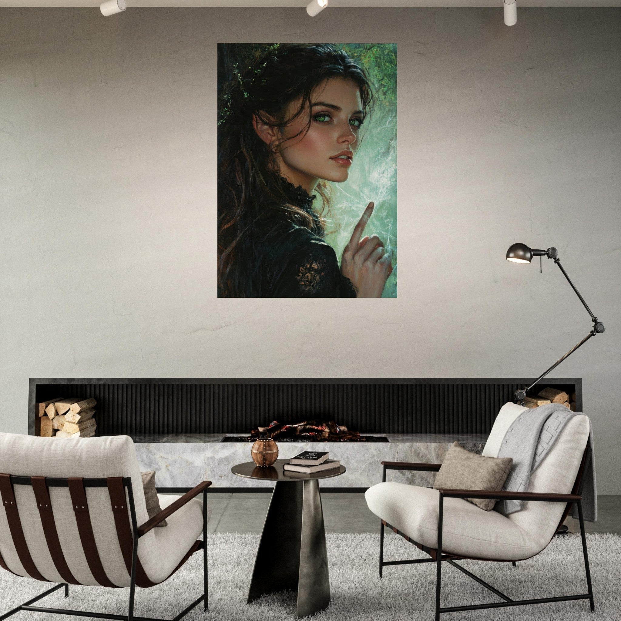 Fine Art Poster Portrait - The Fae Sorceress of the Emerald Woods Oil Faint 6 - Shop Ai Art WebShop - Digital Art online Store