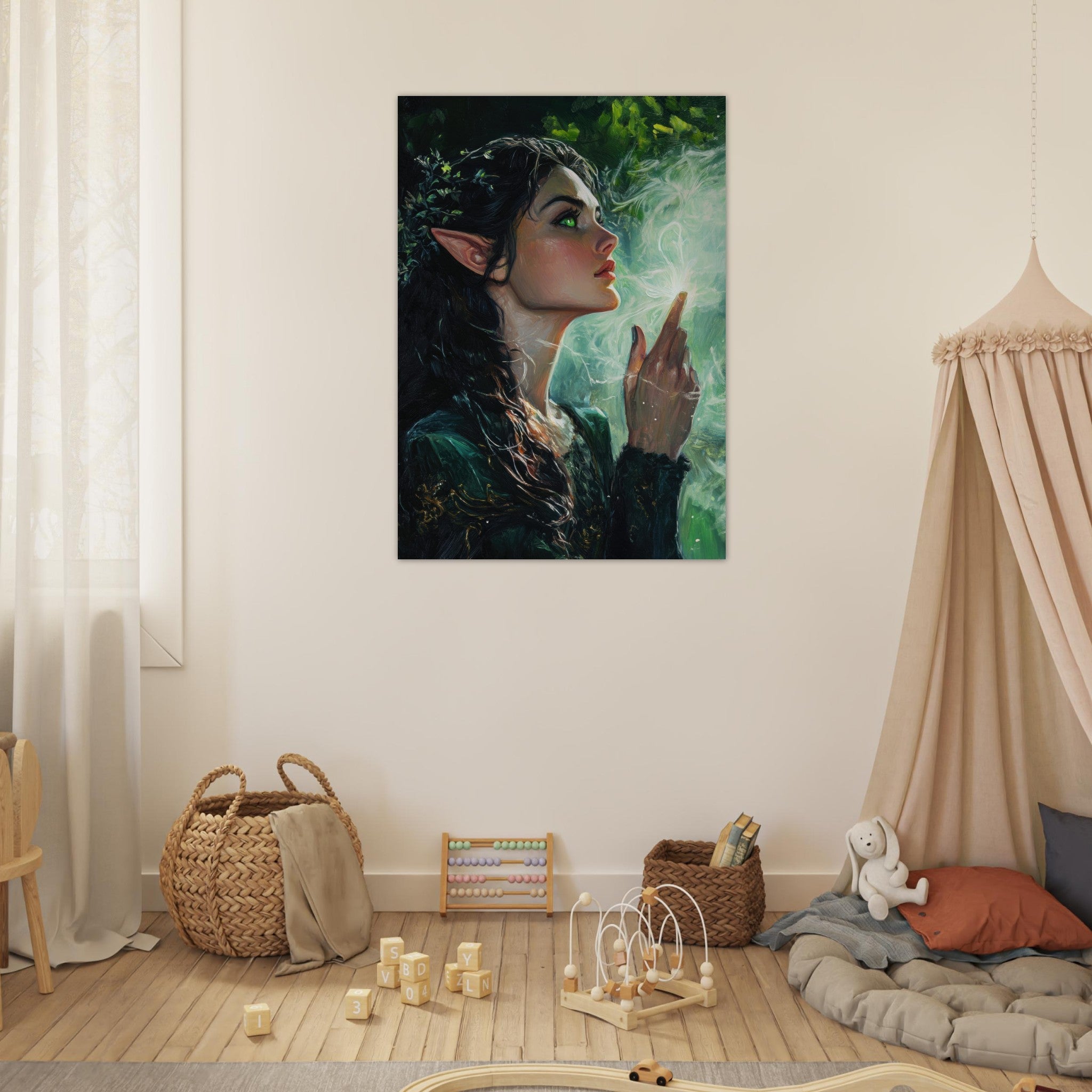 Fine Art Poster Portrait - The Fae Sorceress of the Emerald Woods Oil Faint 7 - Shop Ai Art WebShop - Digital Art online Store