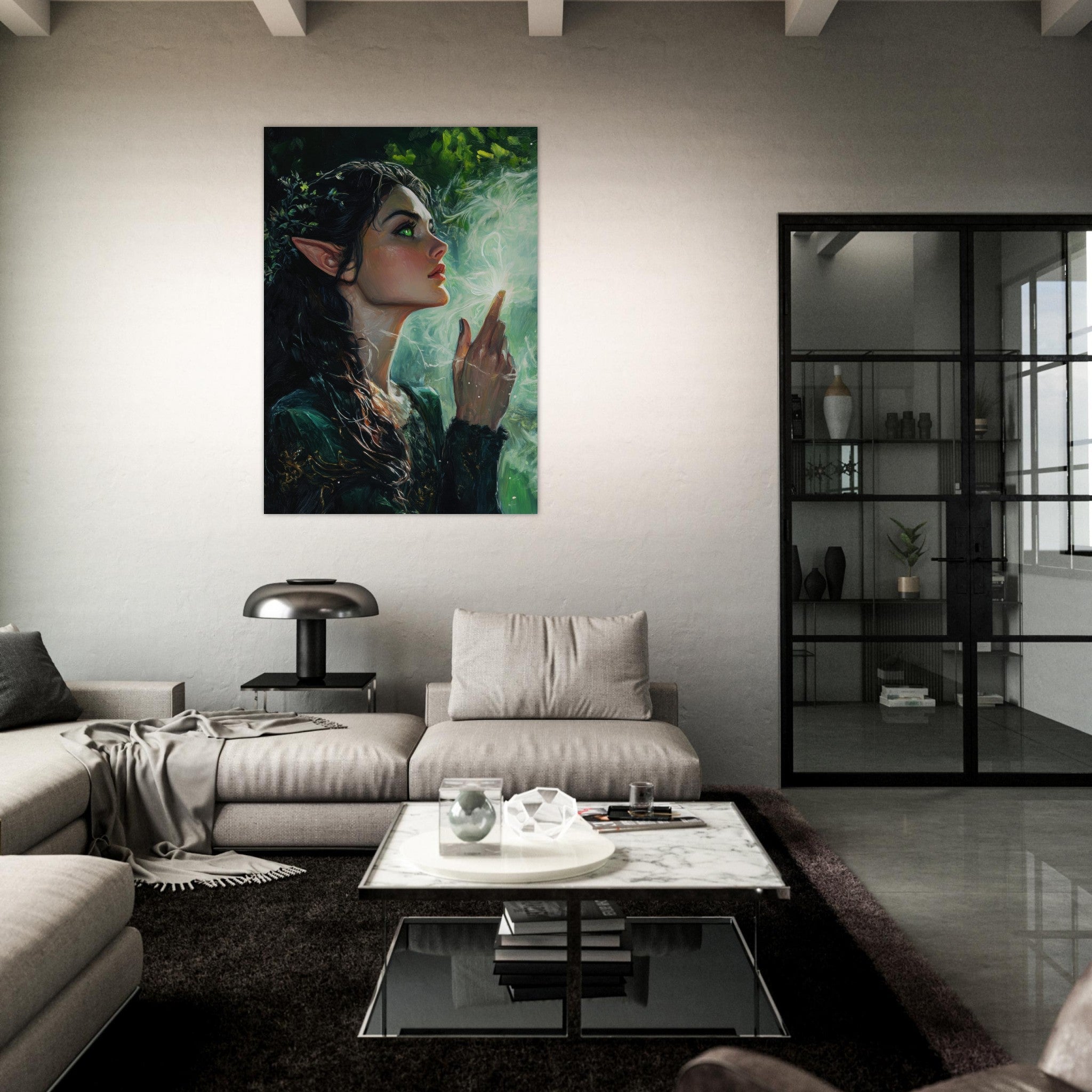 Fine Art Poster Portrait - The Fae Sorceress of the Emerald Woods Oil Faint 7 - Shop Ai Art WebShop - Digital Art online Store