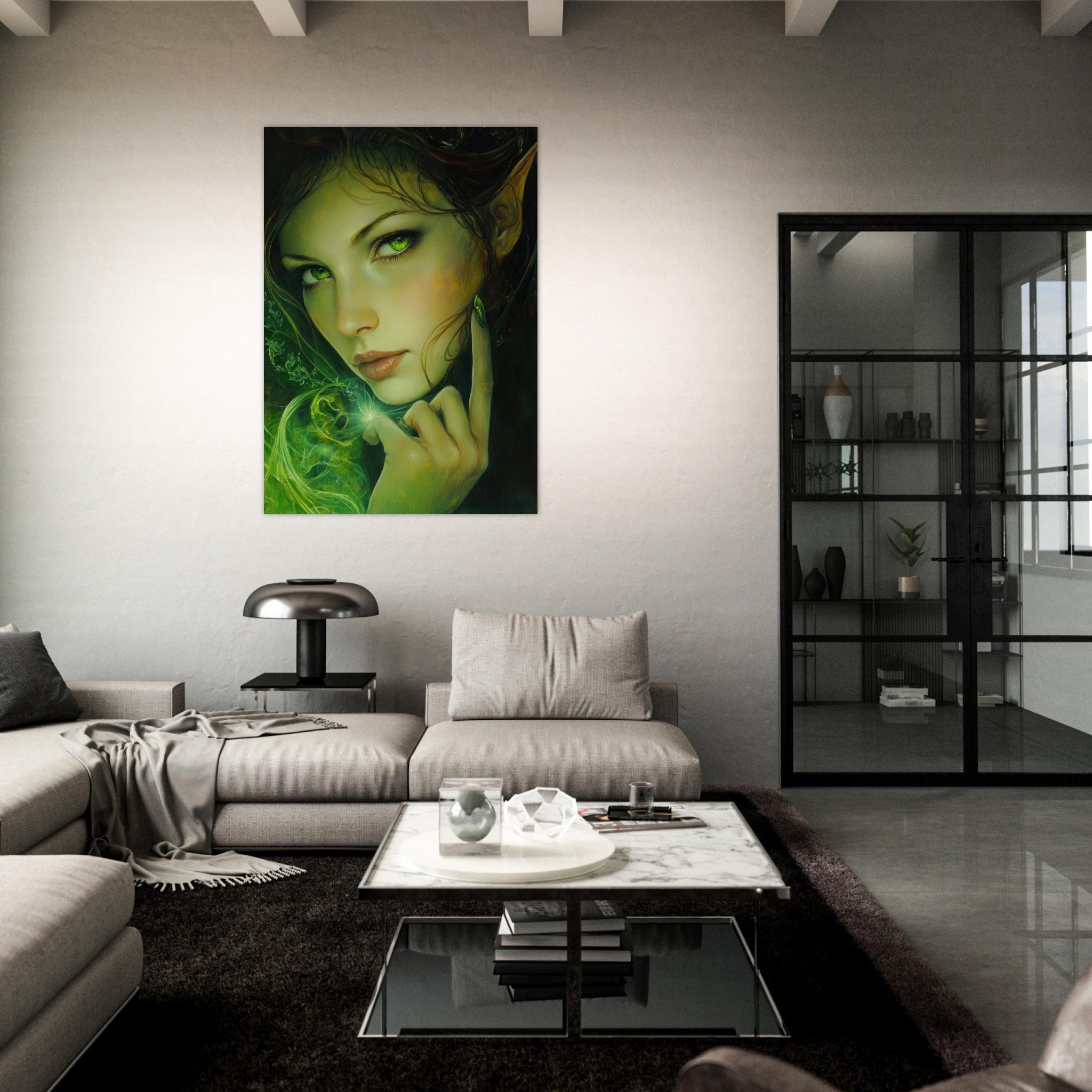 Fine Art Poster Portrait - The Fae Sorceress of the Emerald Woods Oil Faint - Shop Ai Art WebShop - Digital Art online Store