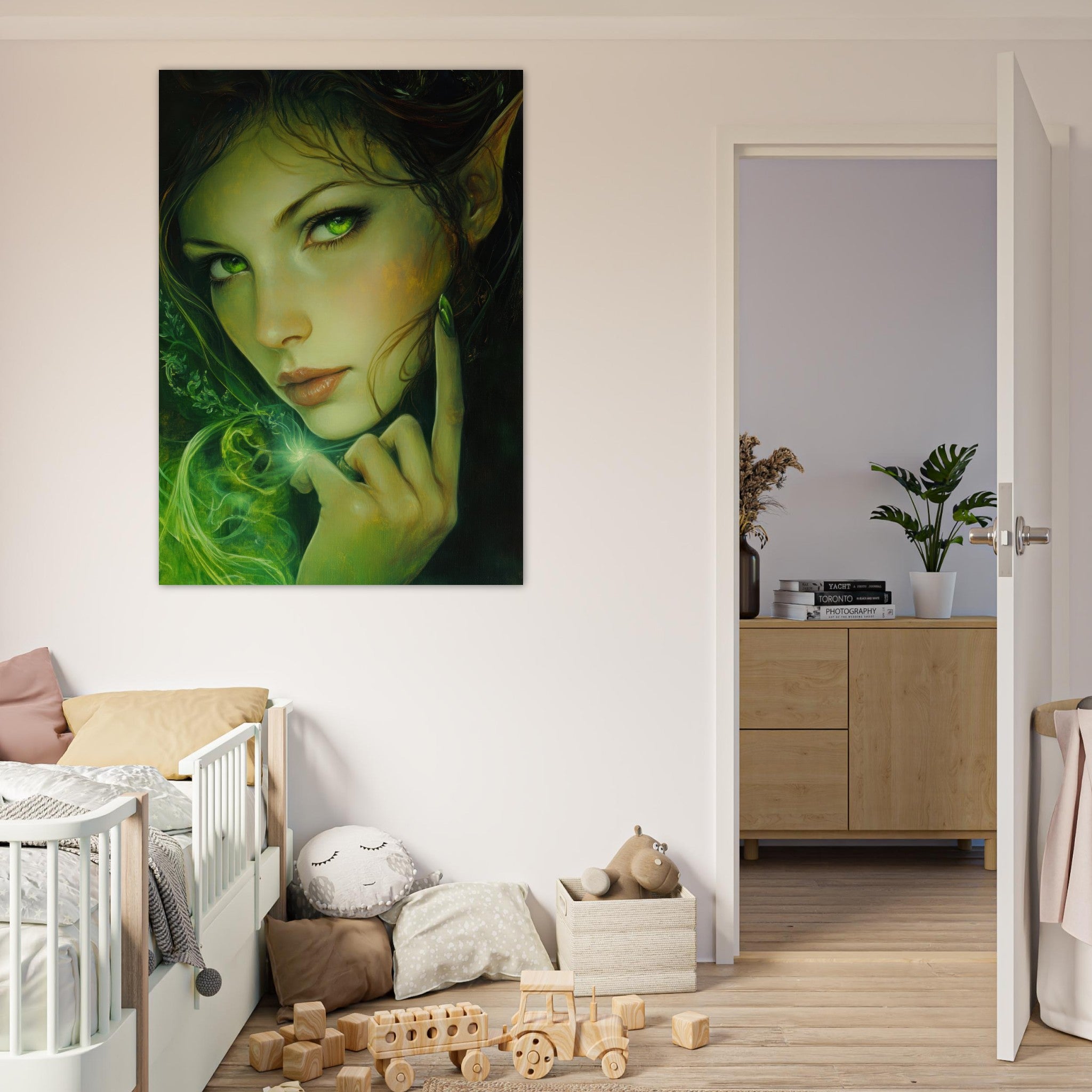 Fine Art Poster Portrait - The Fae Sorceress of the Emerald Woods Oil Faint - Shop Ai Art WebShop - Digital Art online Store