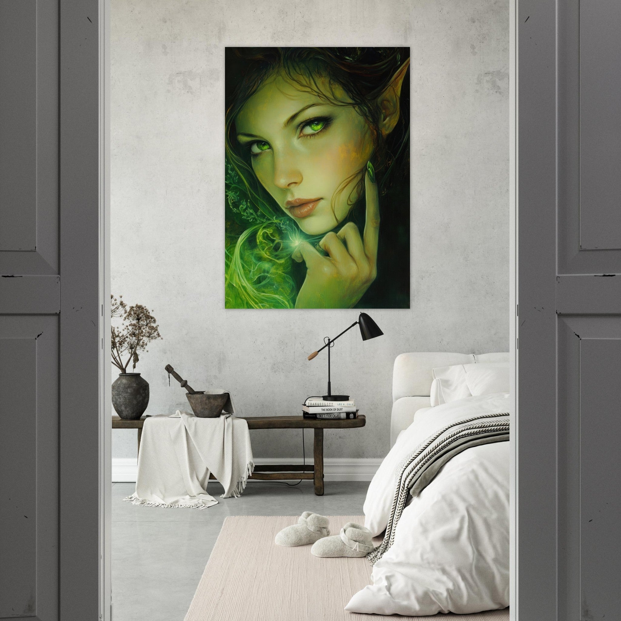 Fine Art Poster Portrait - The Fae Sorceress of the Emerald Woods Oil Faint - Shop Ai Art WebShop - Digital Art online Store