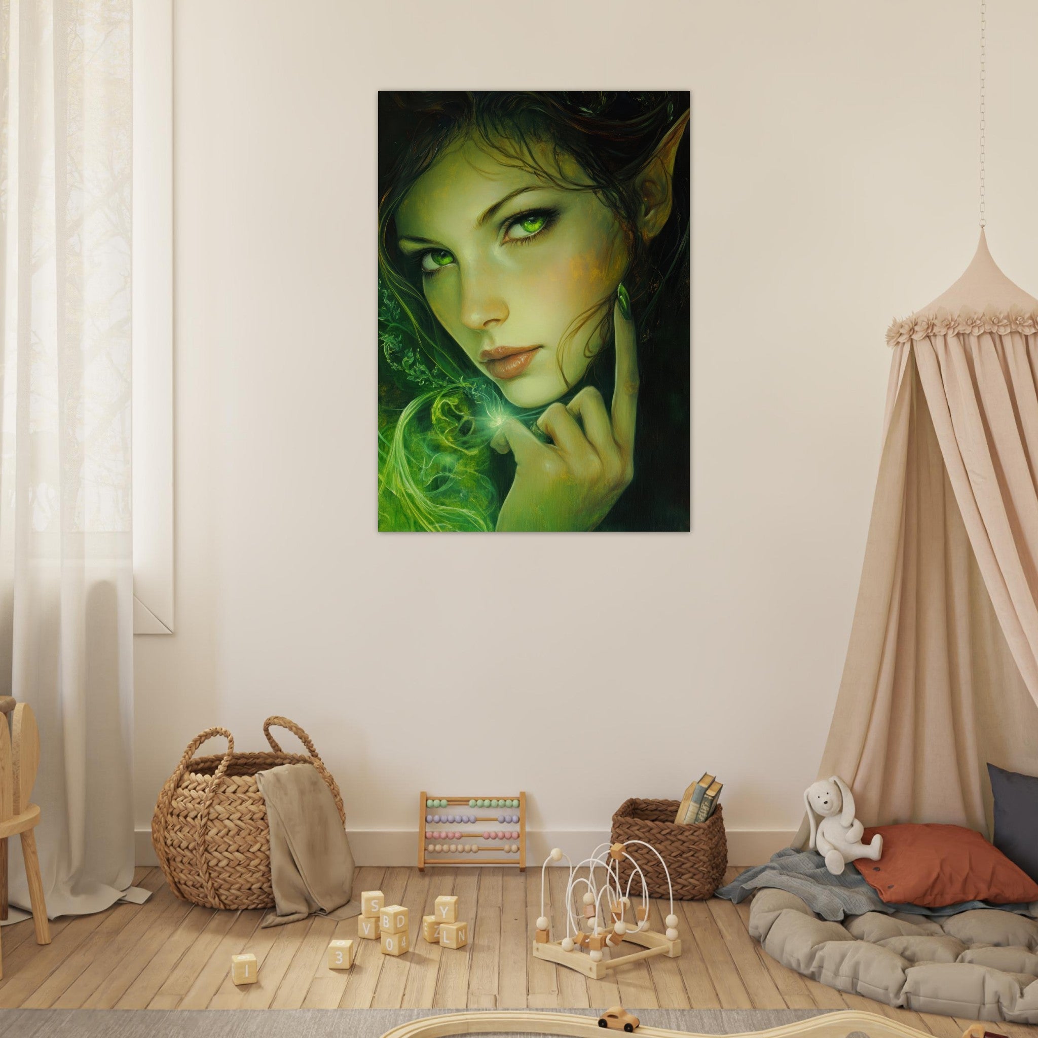 Fine Art Poster Portrait - The Fae Sorceress of the Emerald Woods Oil Faint - Shop Ai Art WebShop - Digital Art online Store