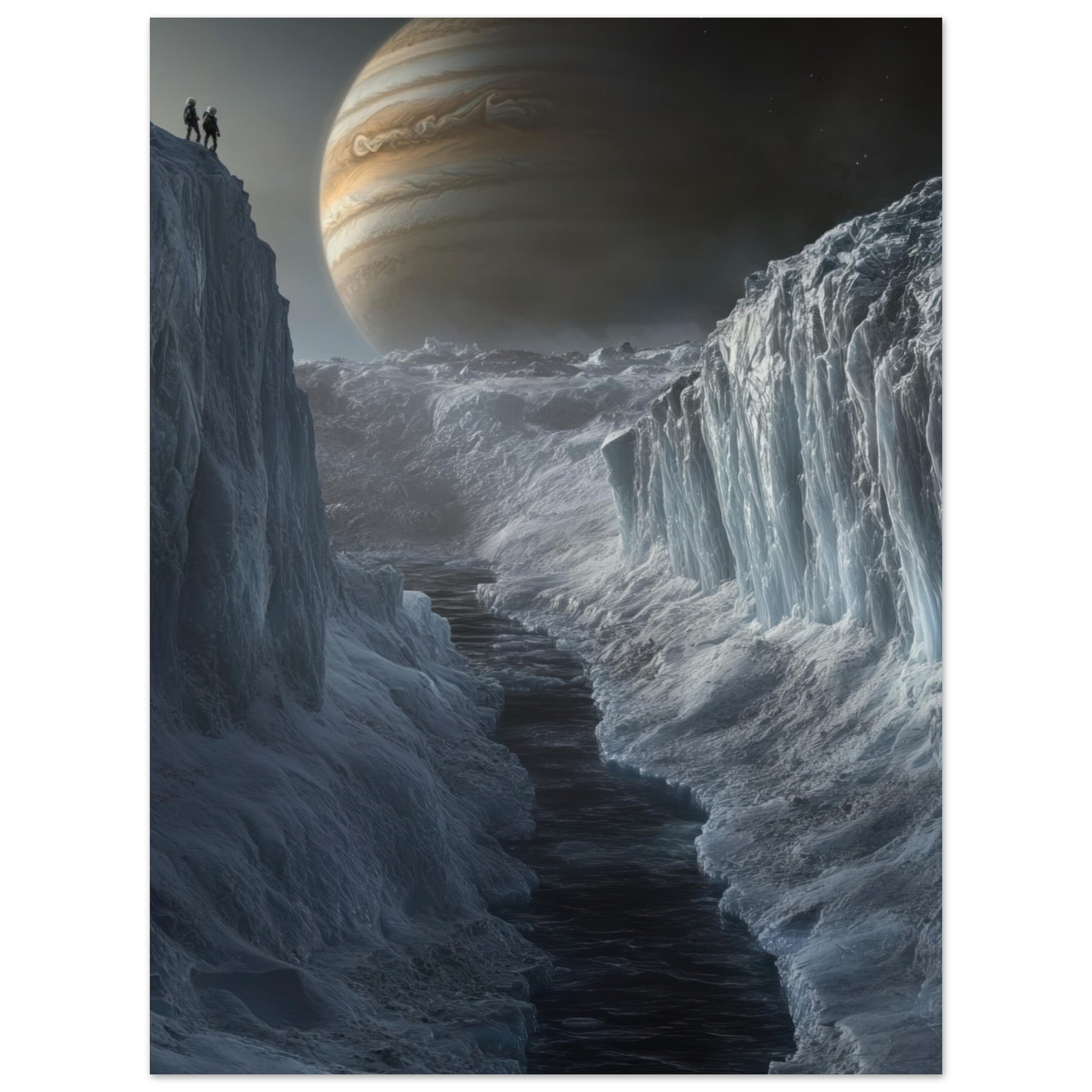 Fine Art Poster Portrait - The Frozen Wasteland of Europa An expedition tea 2 - Shop Ai Art WebShop - Digital Art online Store