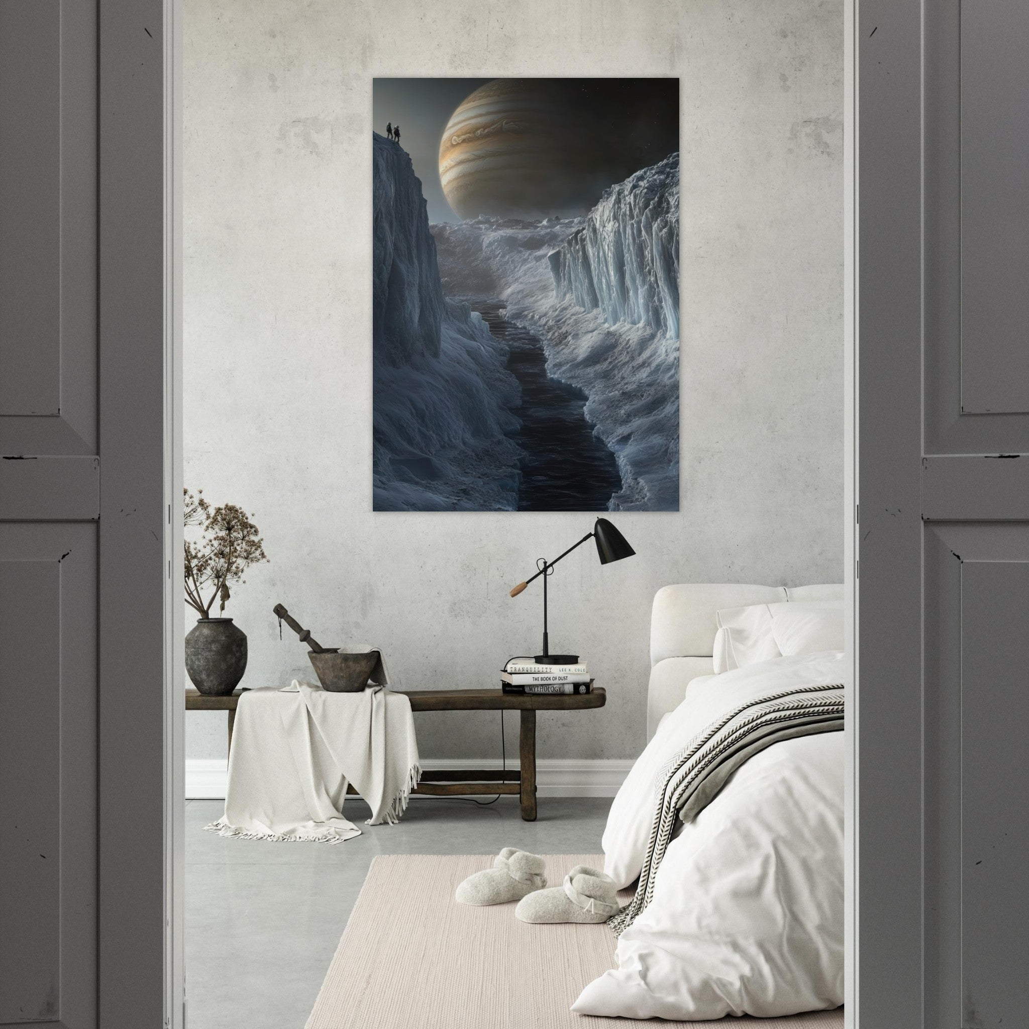 Fine Art Poster Portrait - The Frozen Wasteland of Europa An expedition tea 2 - Shop Ai Art WebShop - Digital Art online Store