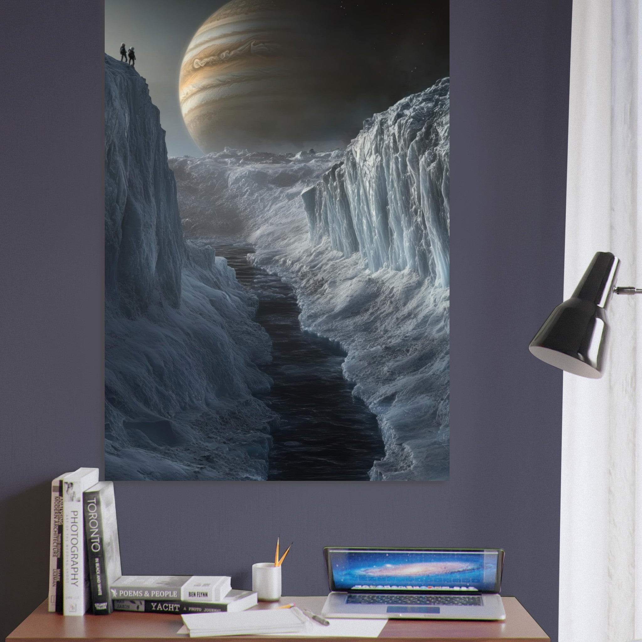 Fine Art Poster Portrait - The Frozen Wasteland of Europa An expedition tea 2 - Shop Ai Art WebShop - Digital Art online Store