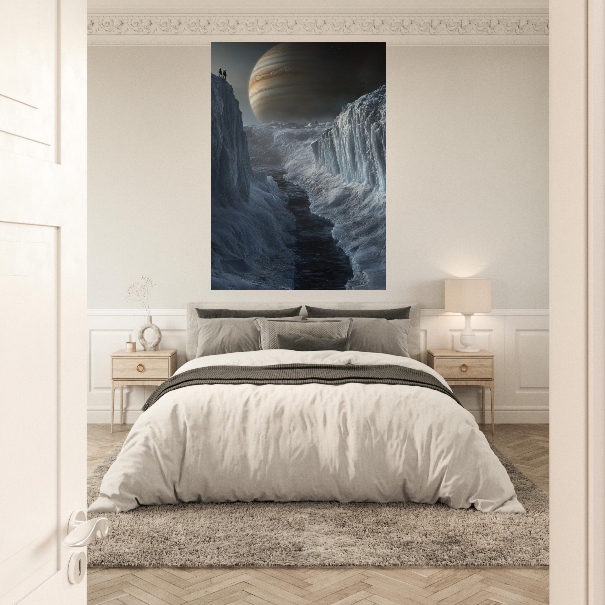 Fine Art Poster Portrait - The Frozen Wasteland of Europa An expedition tea 2 - Shop Ai Art WebShop - Digital Art online Store