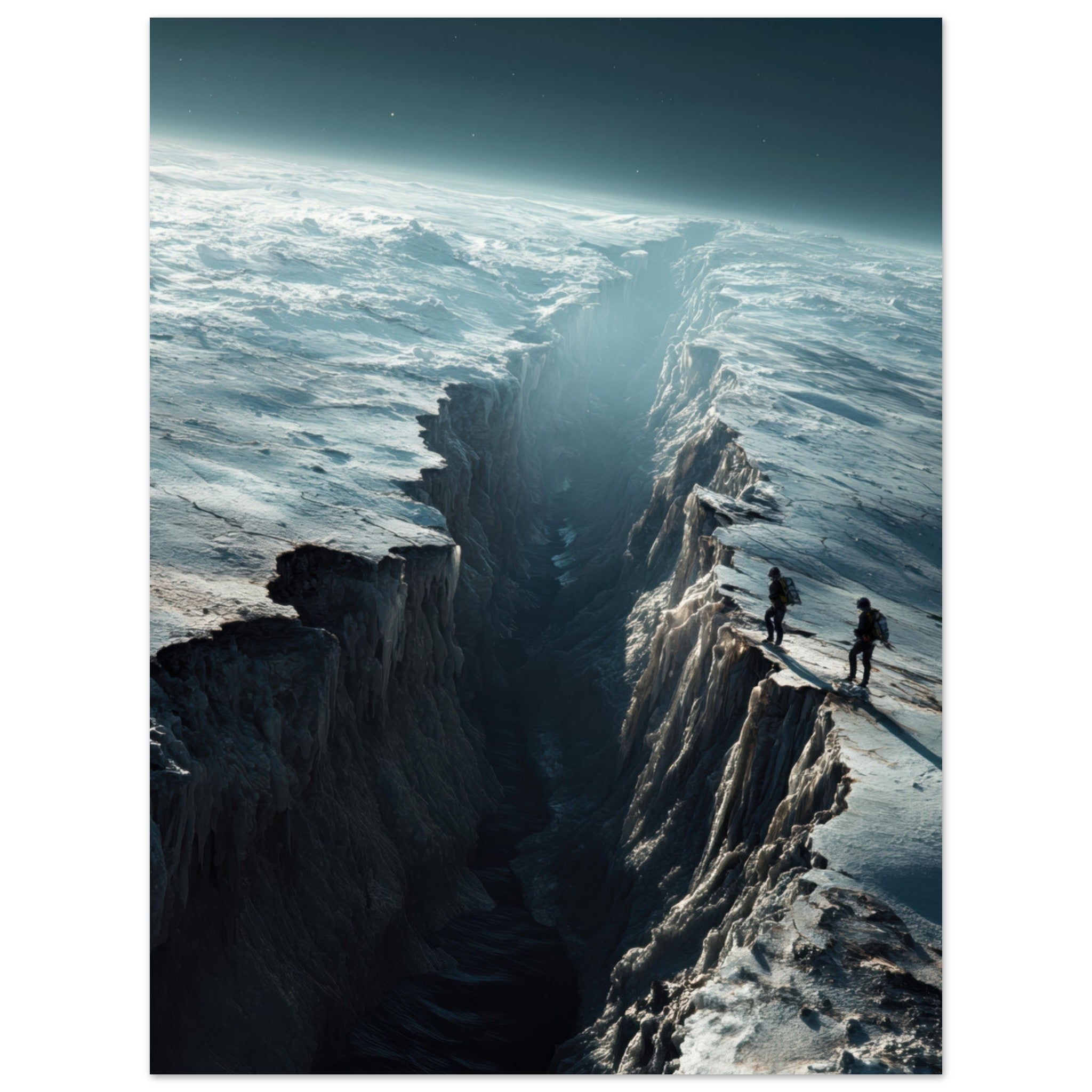 Fine Art Poster Portrait - The Frozen Wasteland of Europa An expedition tea - Shop Ai Art WebShop - Digital Art online Store